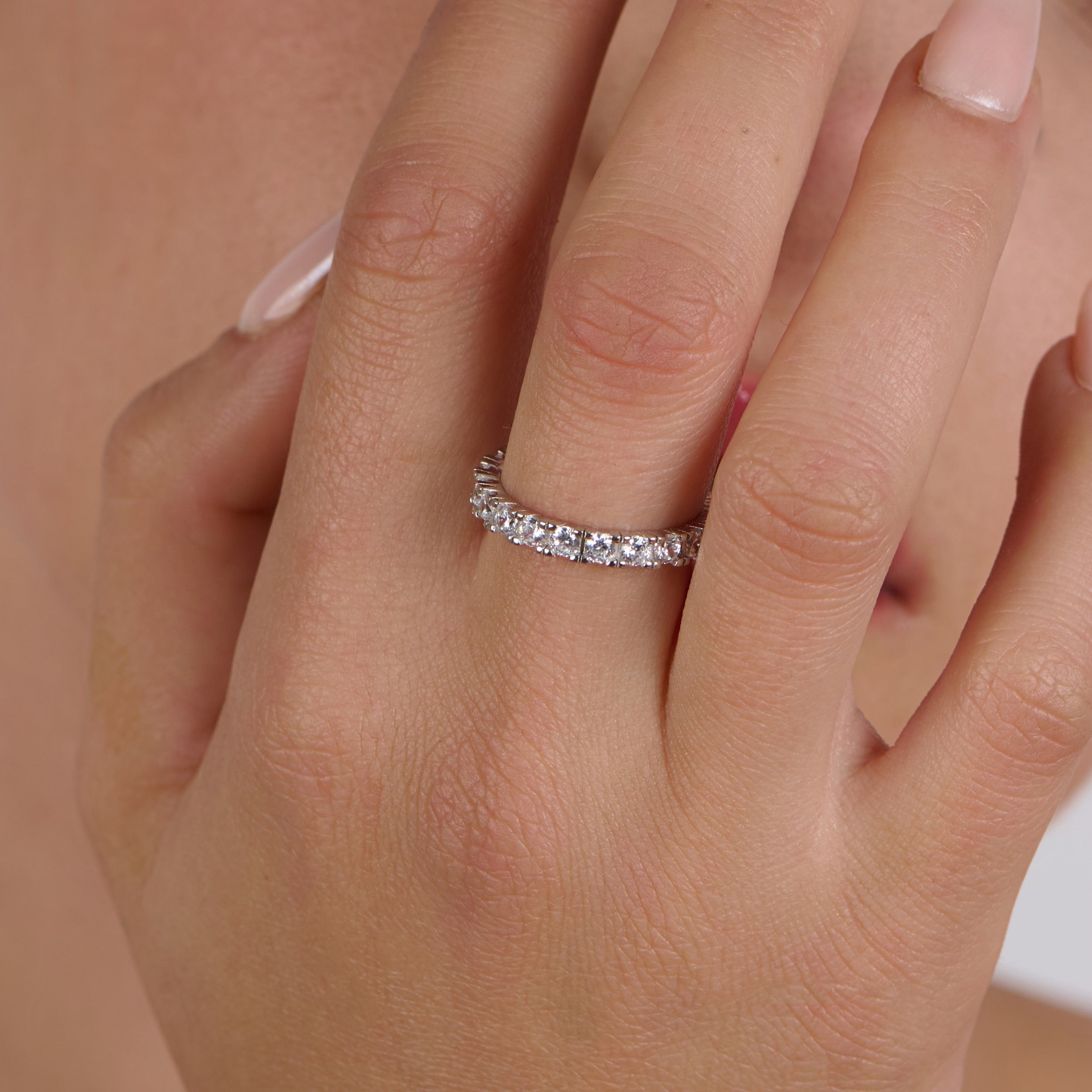 Fairy Lights Zircon Silver Wedding Band