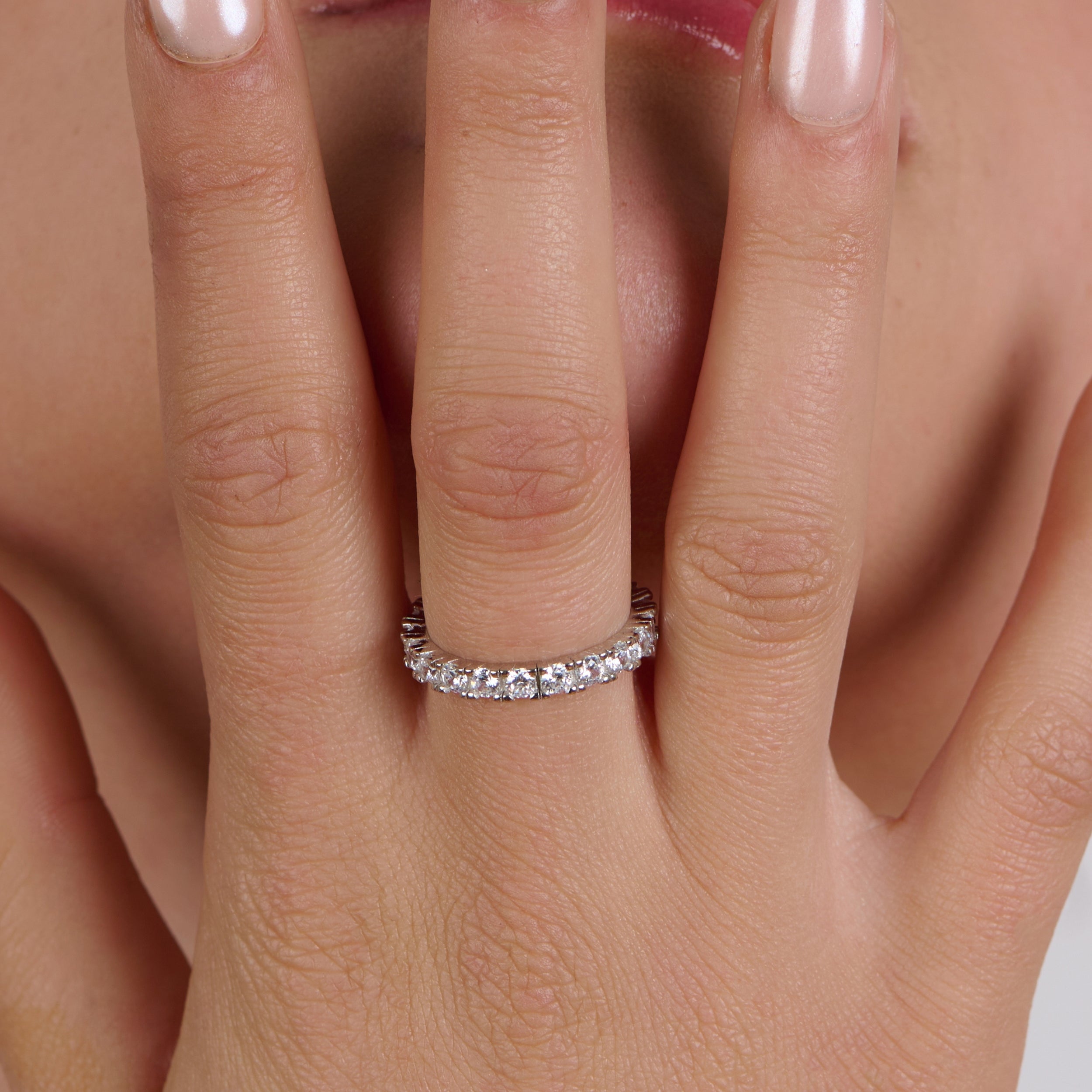 Fairy Lights Zircon Silver Wedding Band