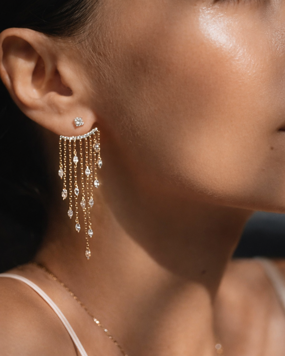 Fancy Gold Plated Zircon Stone Necklace And Earrings Set - ARTSY SILVER