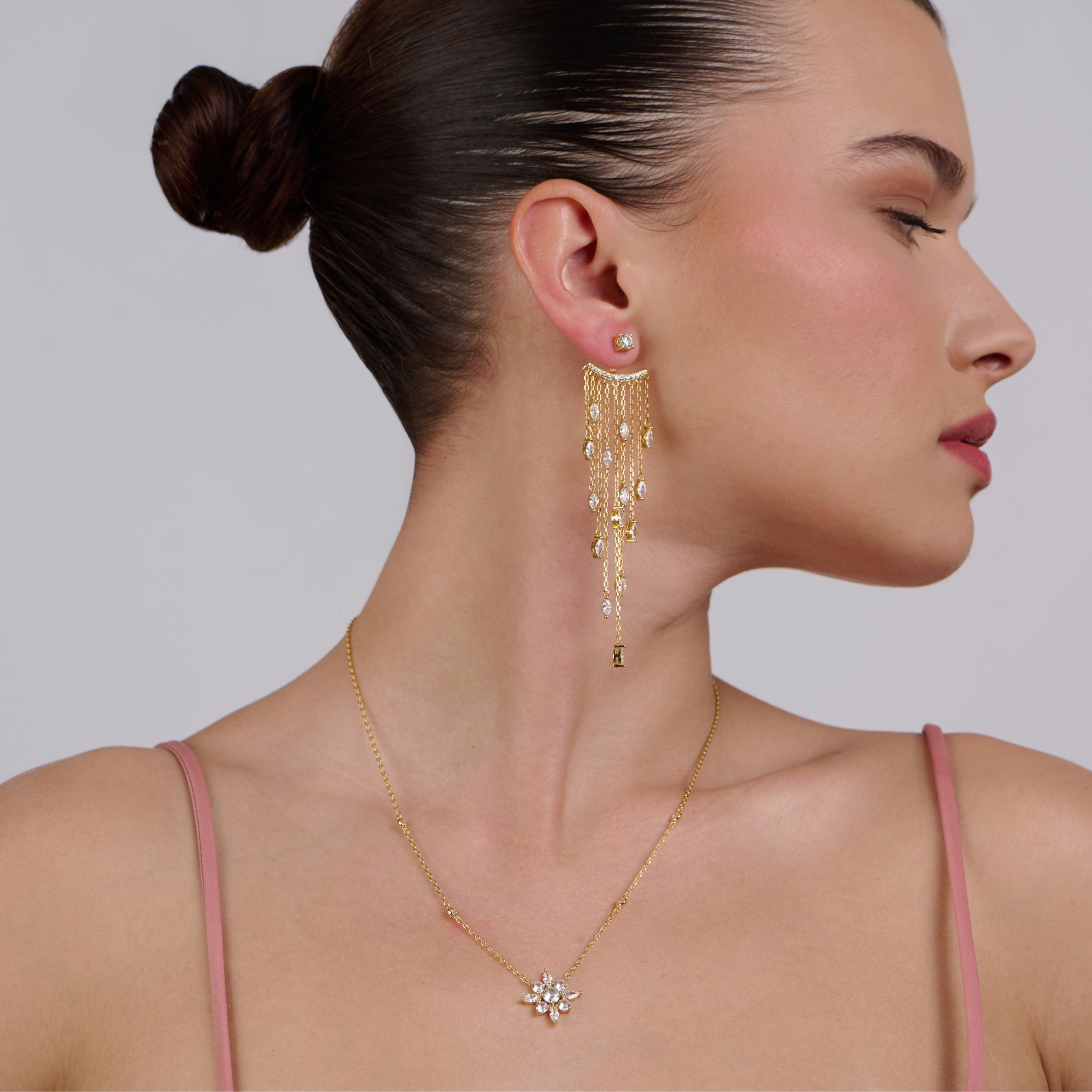 Fancy Gold Plated Zircon Stone Necklace And Earrings Set