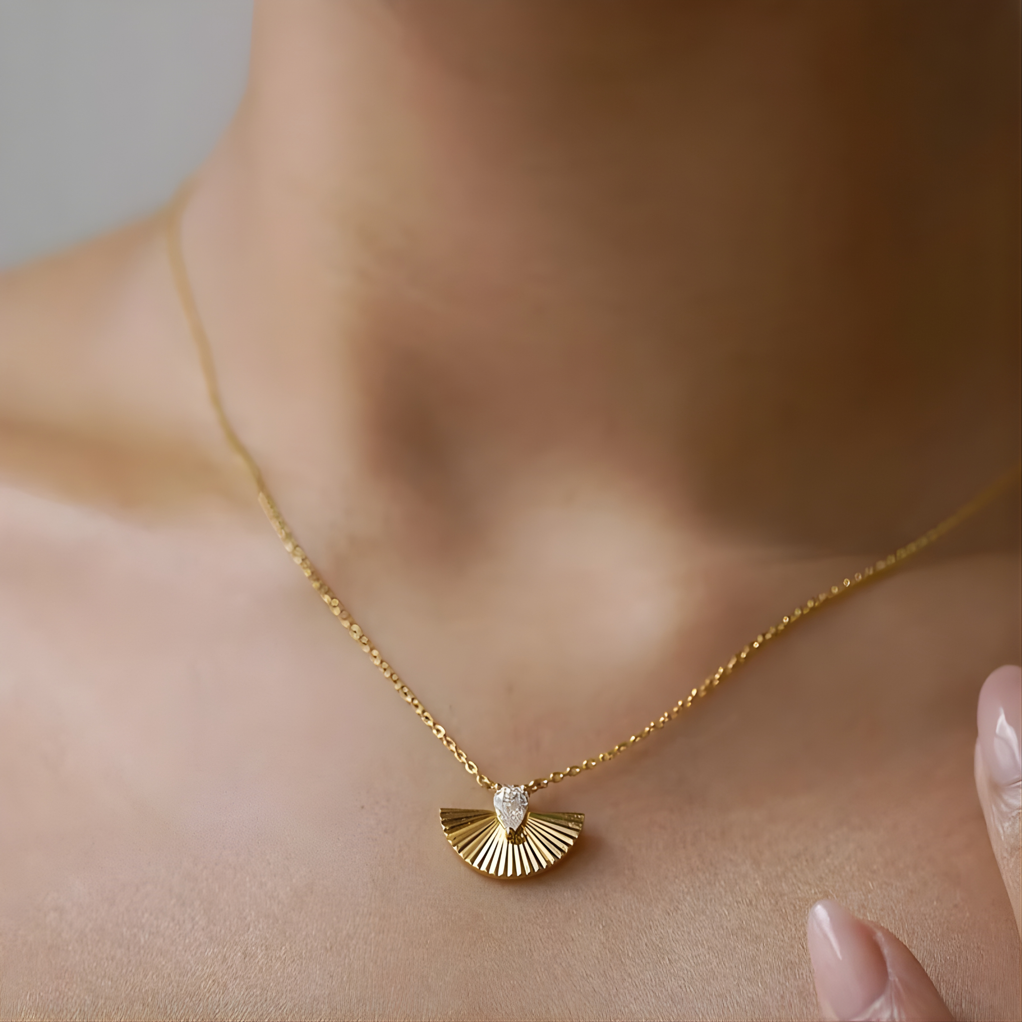Fanned Zircon Stone Necklace Gold Plated