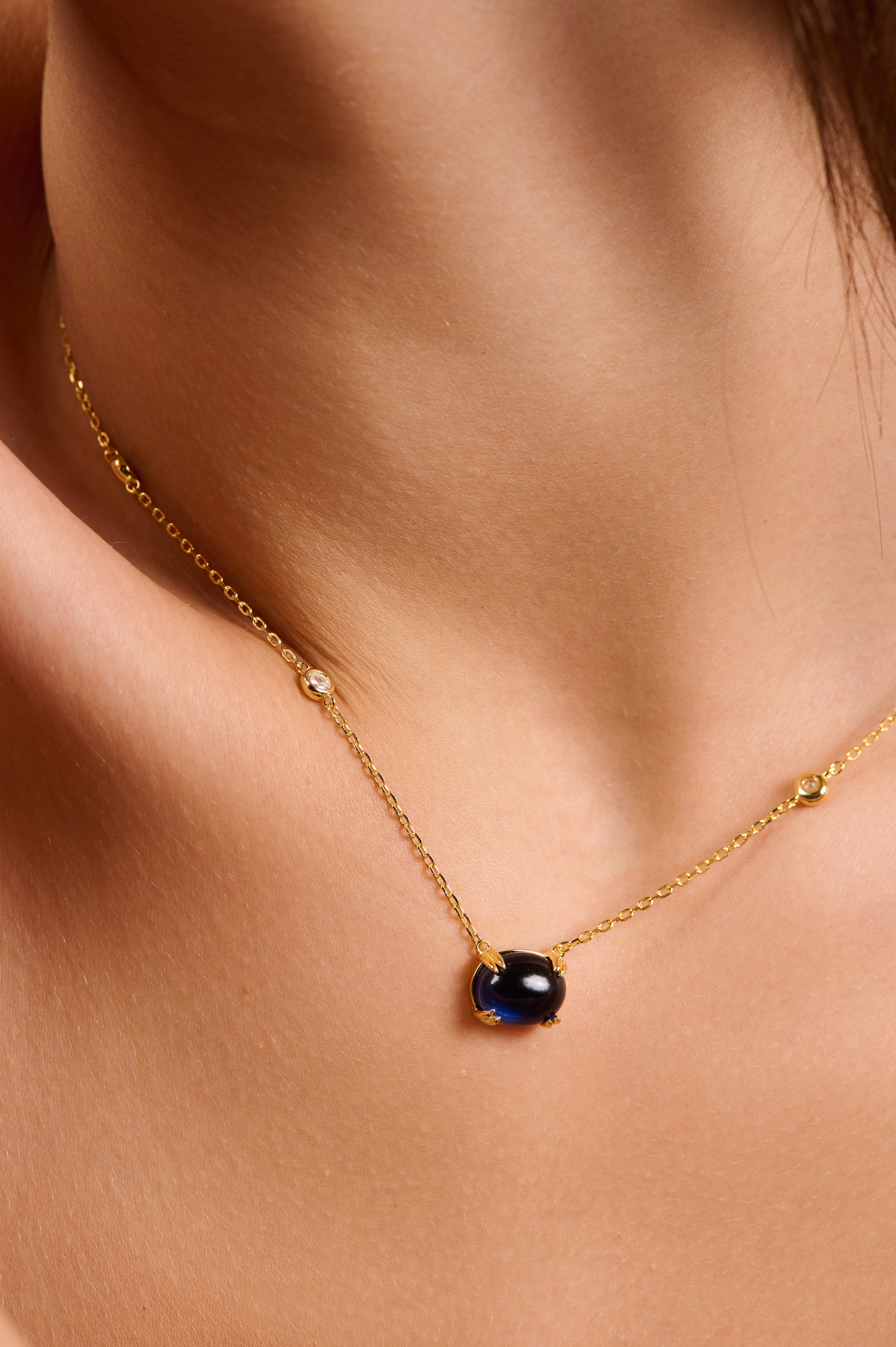 Glossy Cabochon Blue Necklace & Bracelet Set