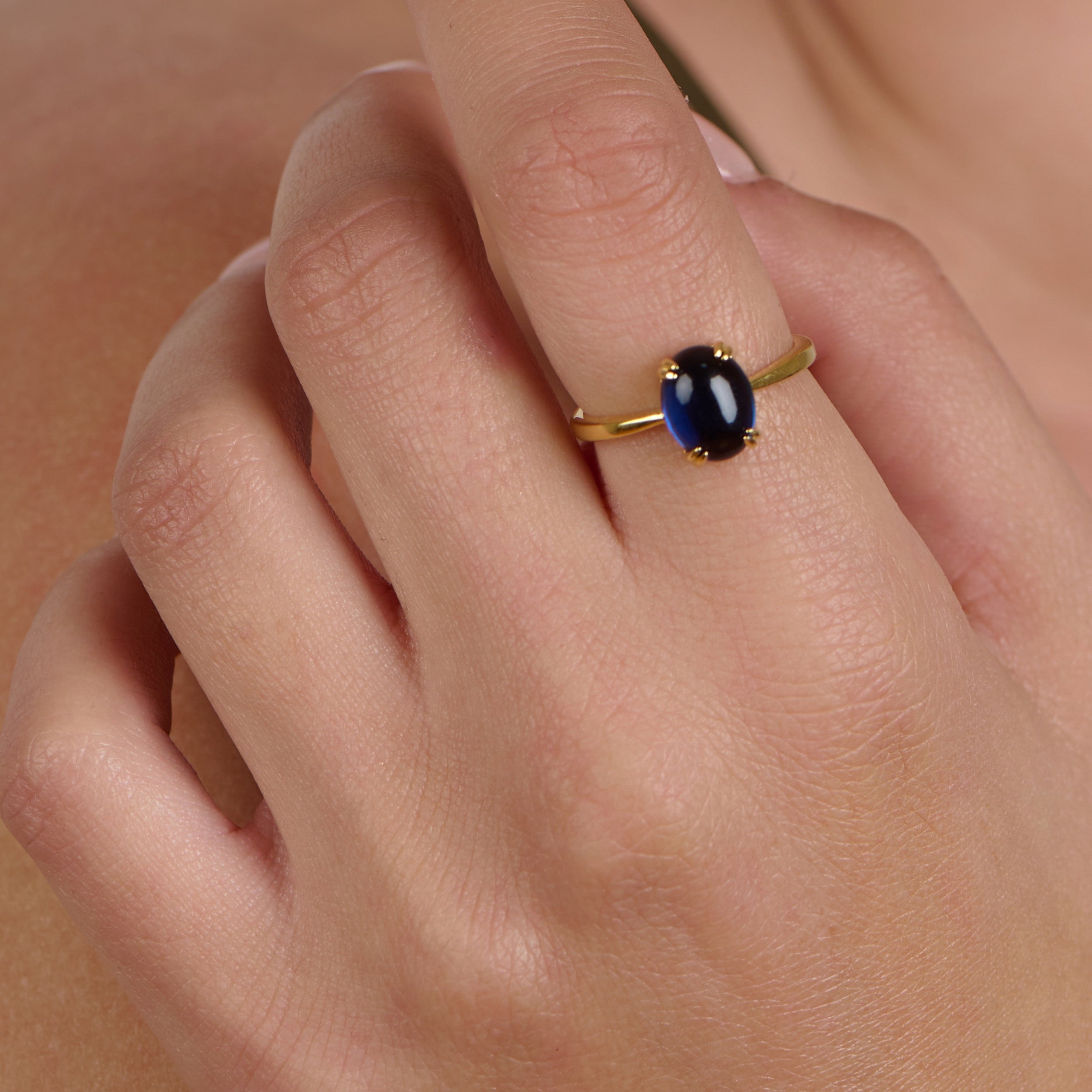 Glossy Cabochon Blue Promise Ring