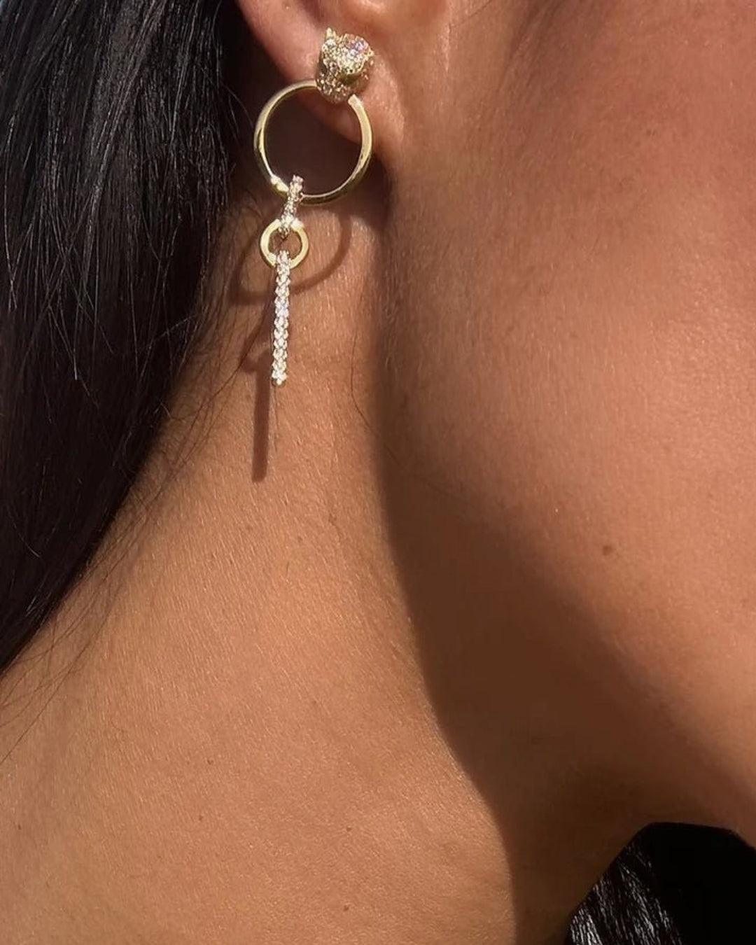 Gold Circle Dangle Tiger Earrings - ARTSY SILVER