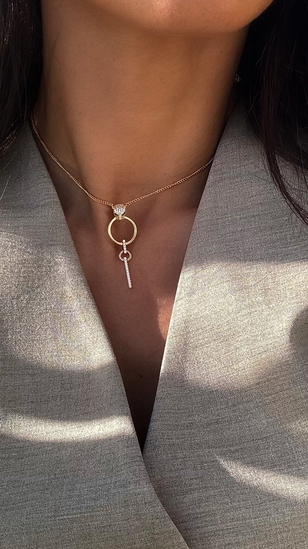 Gold Circle Dangle Tiger Necklace - ARTSY SILVER