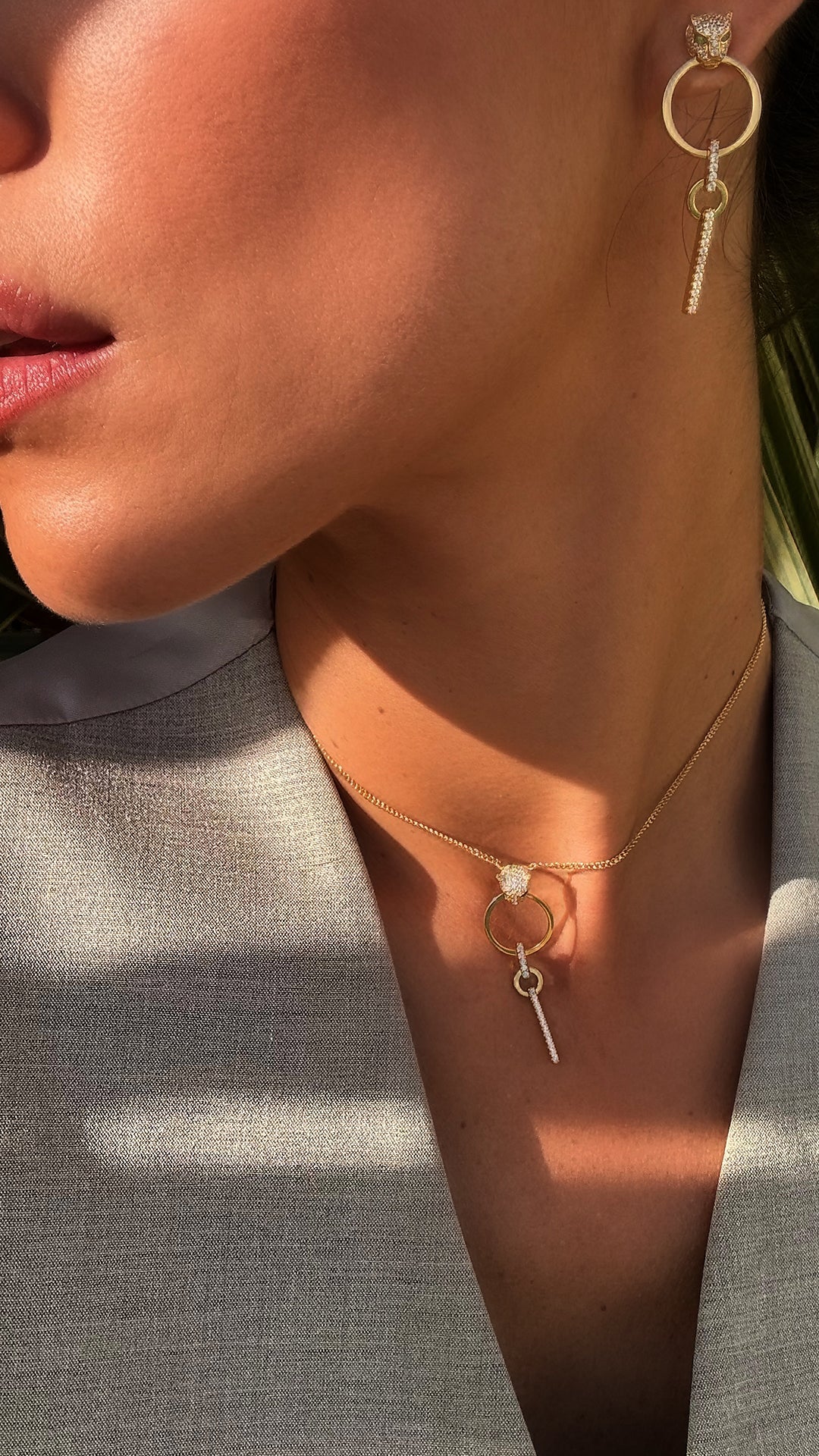 Gold Circle Dangle Tiger Necklace - ARTSY SILVER