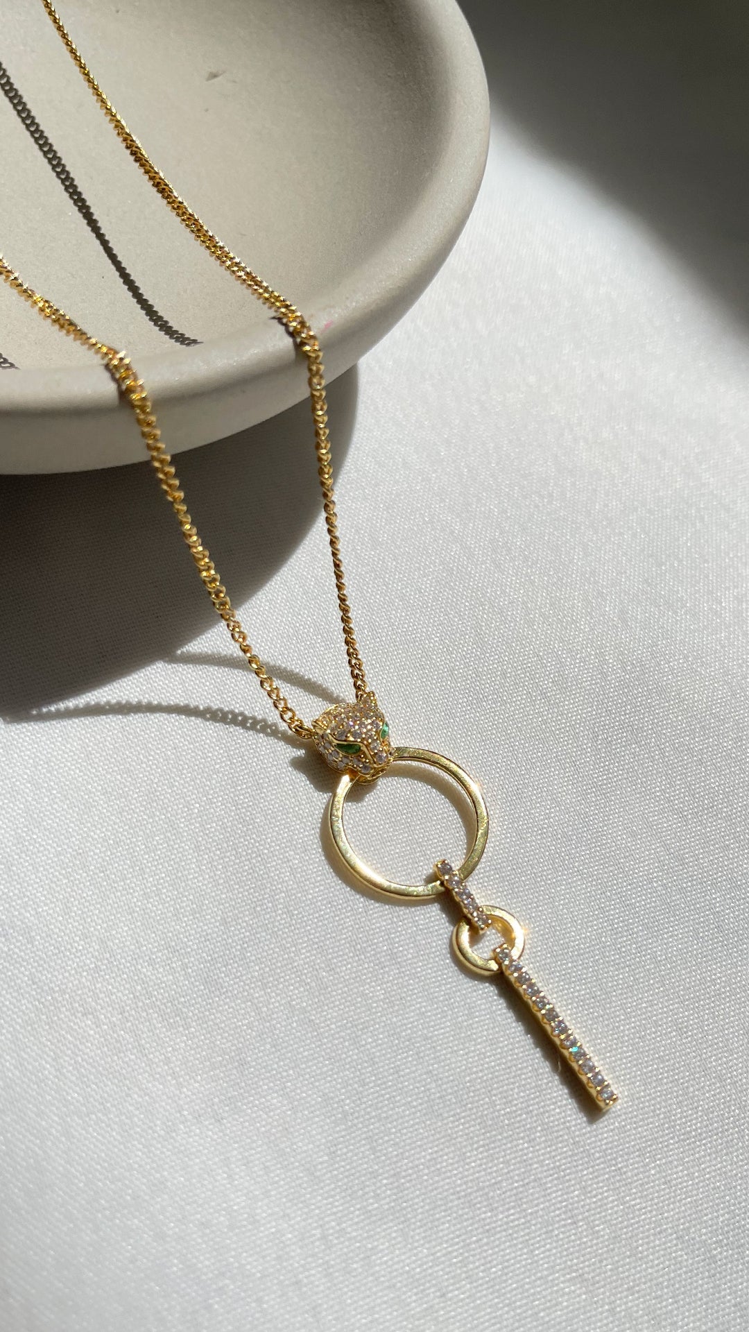 Gold Circle Dangle Tiger Necklace - ARTSY SILVER