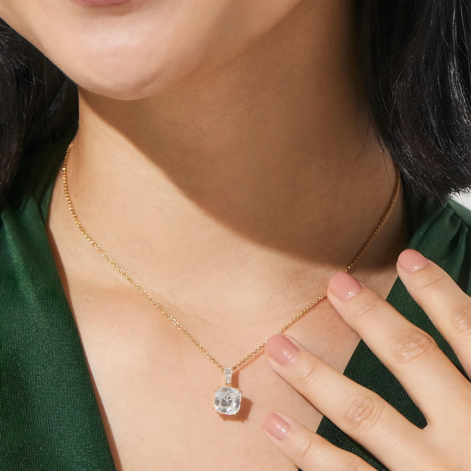 Golden Cushion Drop Necklace