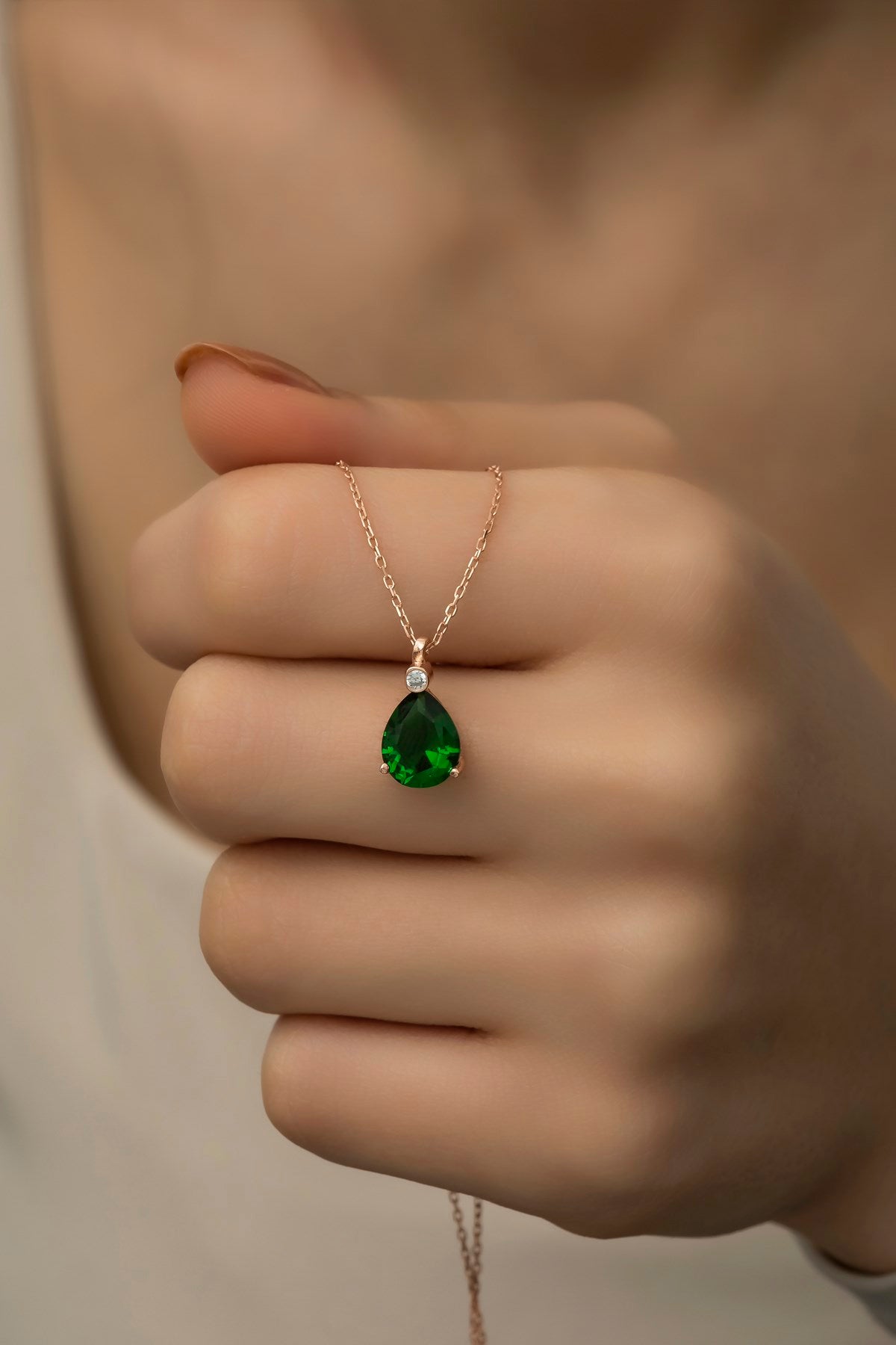 Green drop zircon stone necklace - ARTSY SILVER