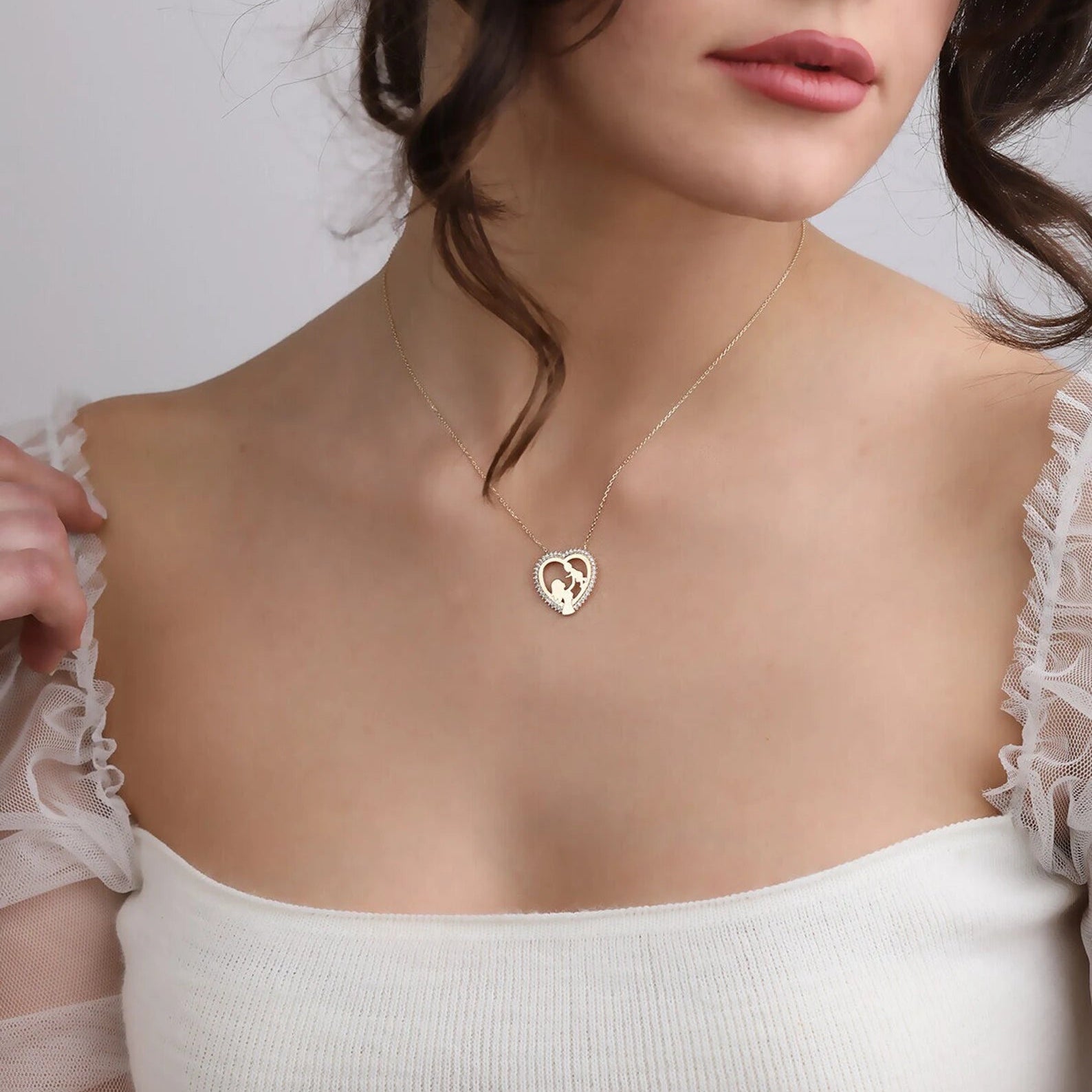 Gold Plated Heart Mom & Baby Necklace - ARTSY SILVER