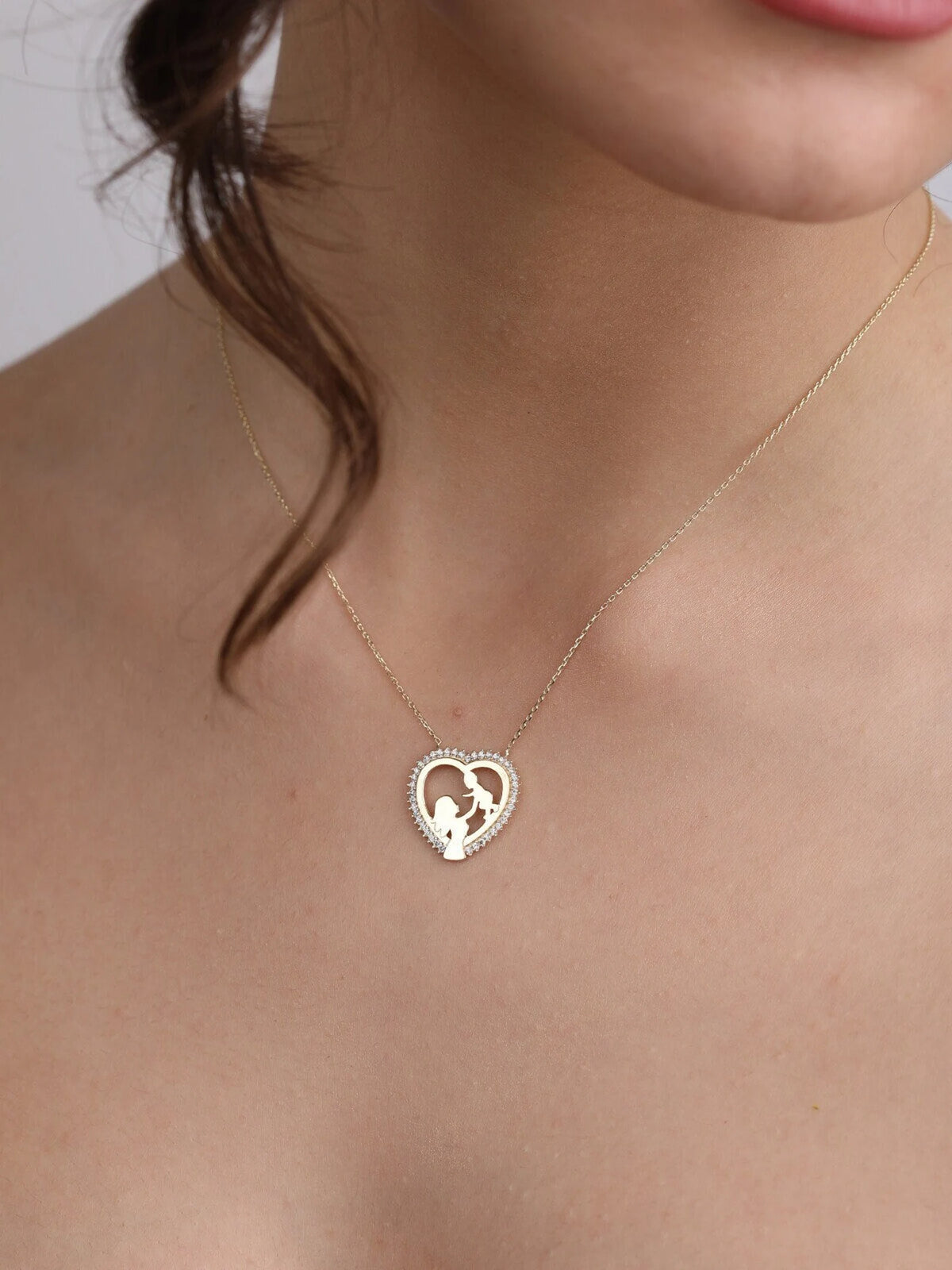 Gold Plated Heart Mom & Baby Necklace