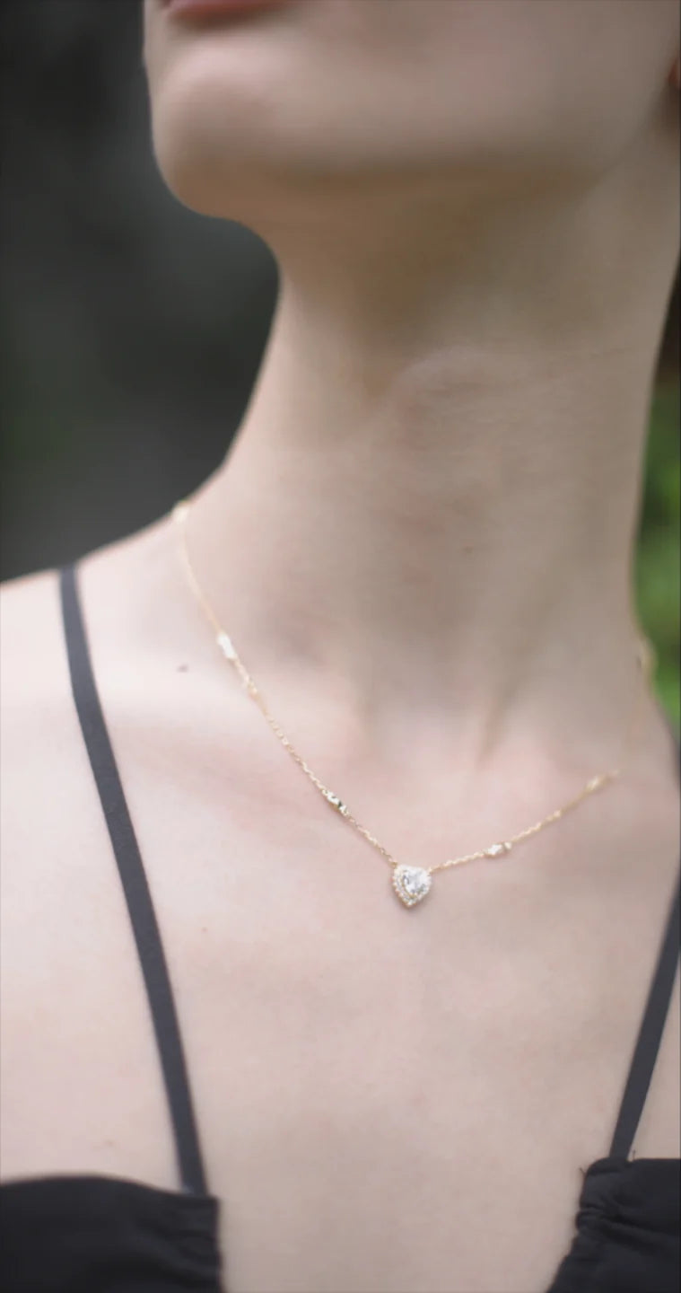 Heart zircon stone necklace gold plating