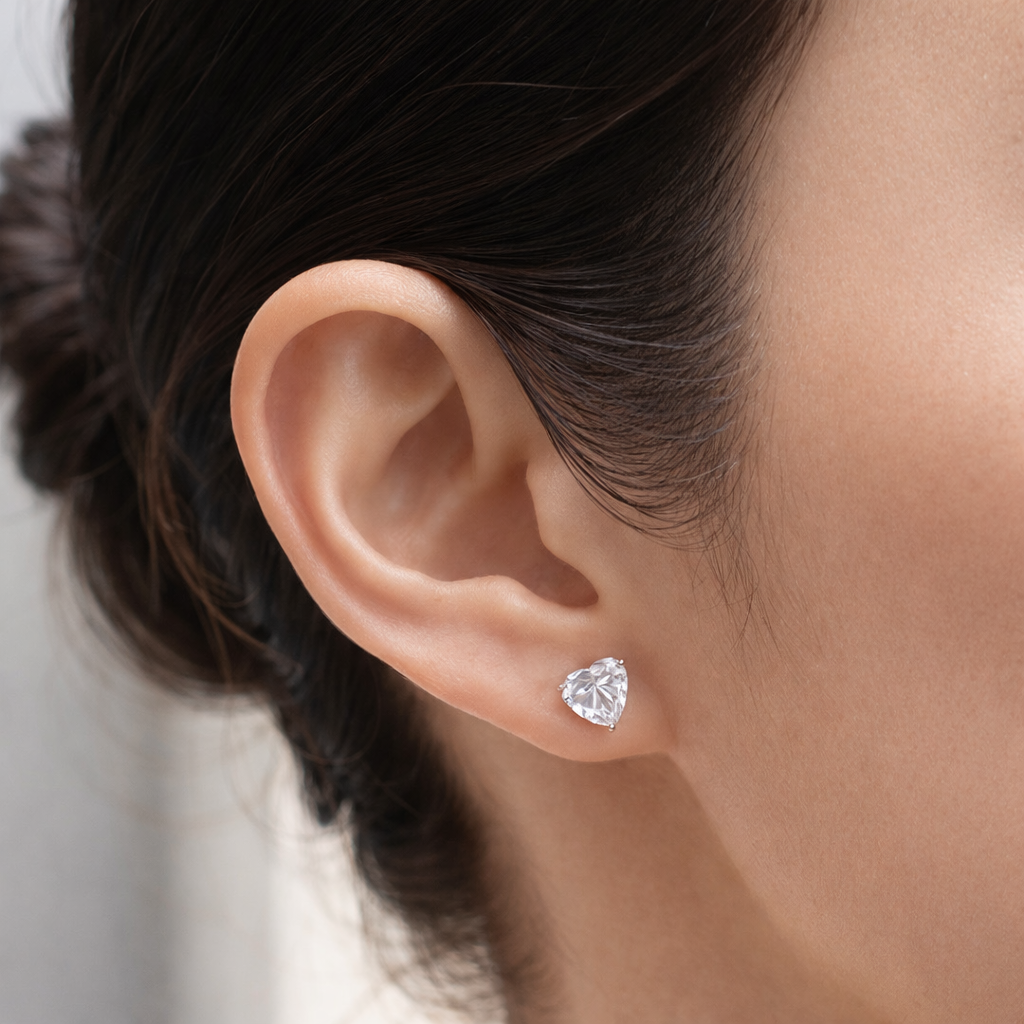 Heart Cut Zircon Stone Earrings - ARTSY SILVER