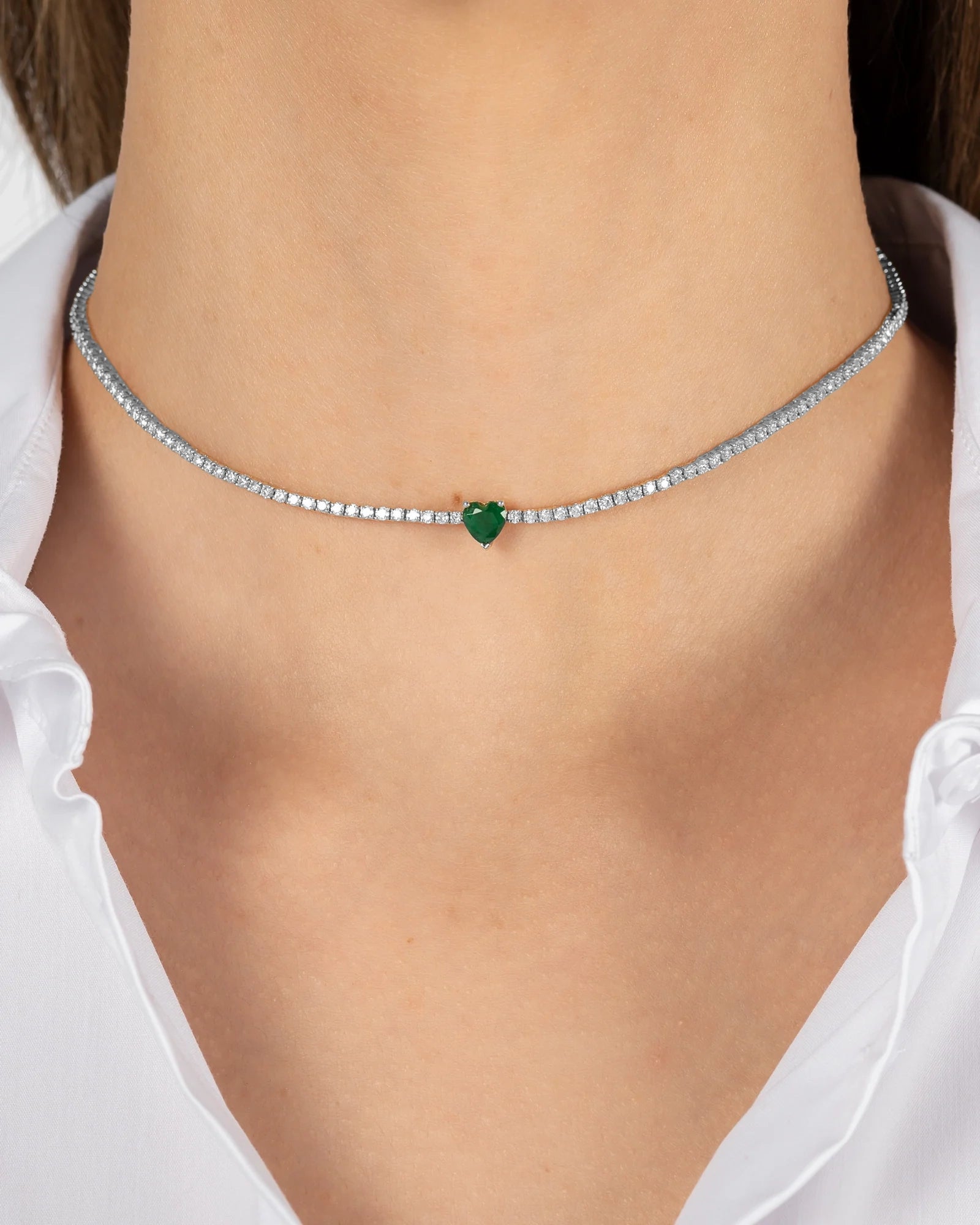 Emerald Heart Cut Tennis Necklace
