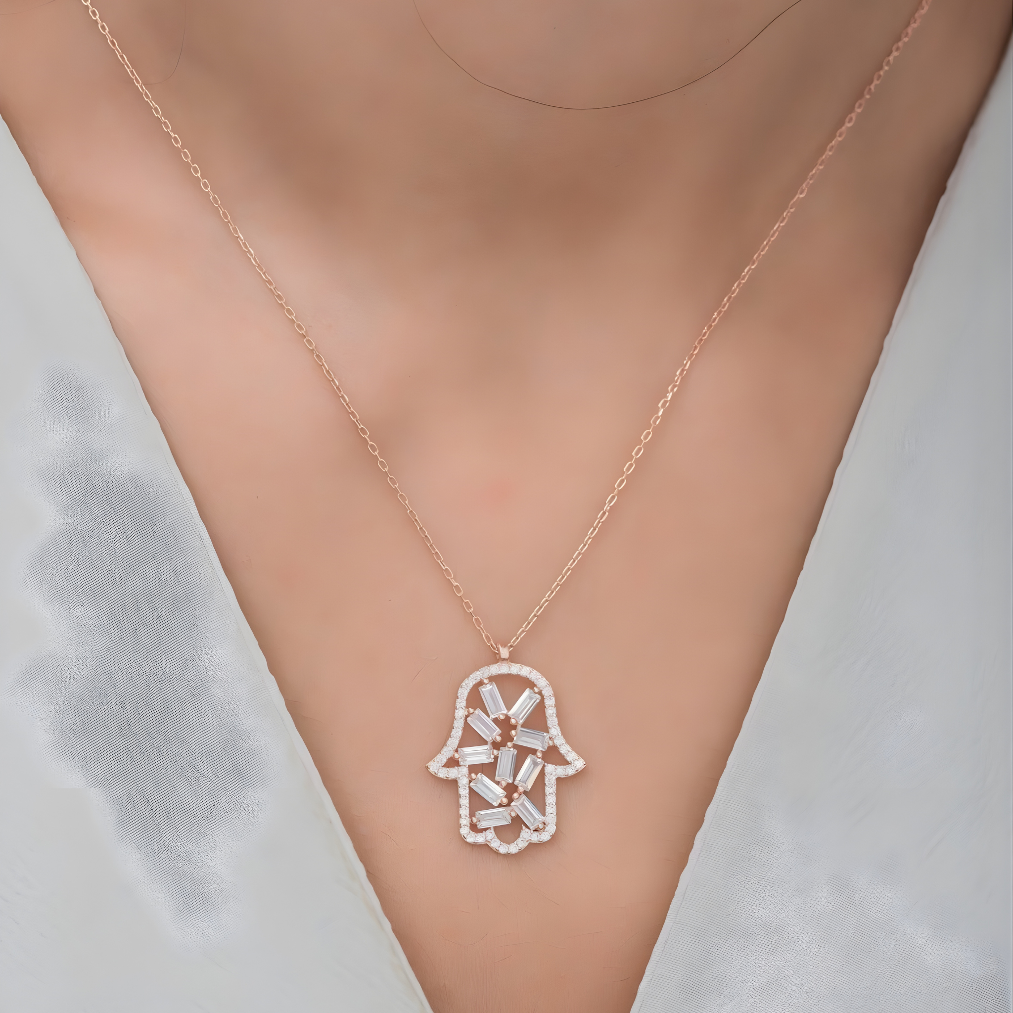 Joud Zircon Hamsa Necklace