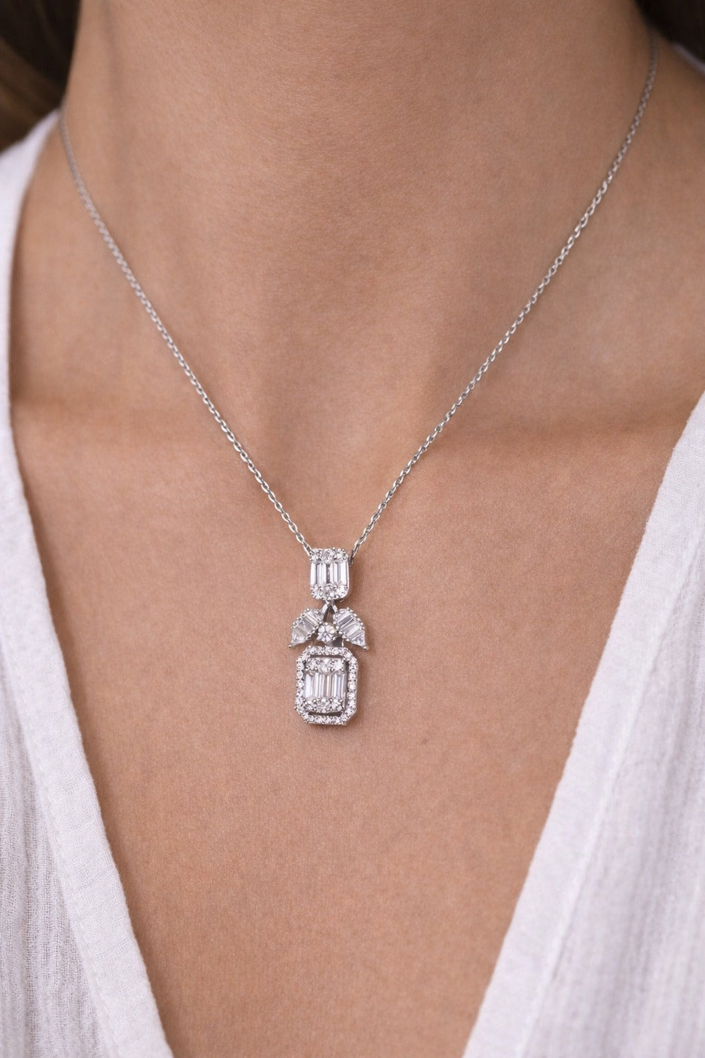 Layered Baguette Silver Necklace