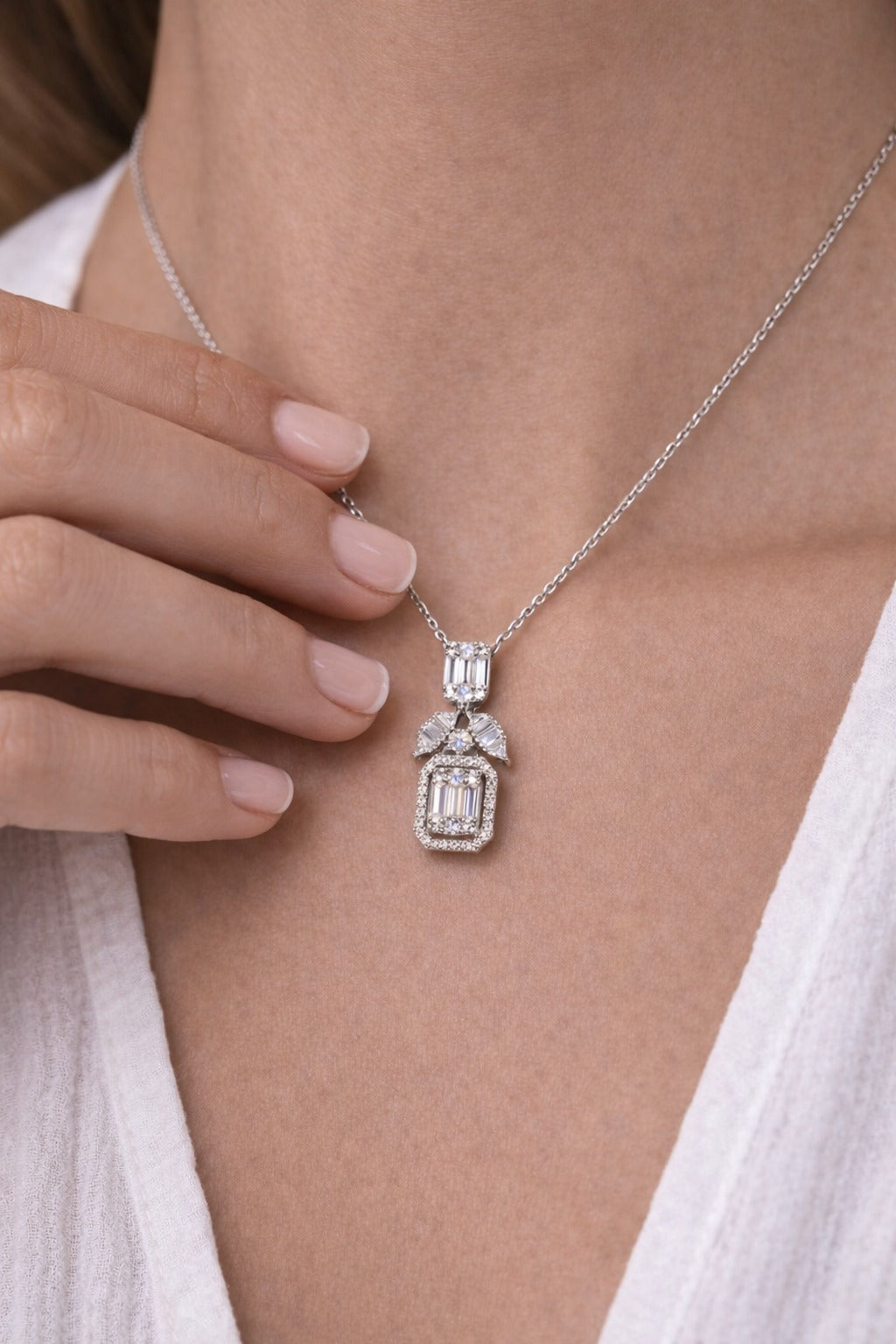 Layered Baguette Silver Necklace