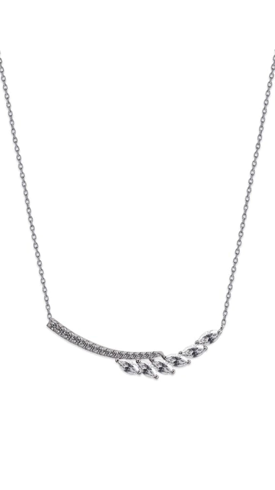 Leaf Zircon Silver Necklace - ARTSY SILVER