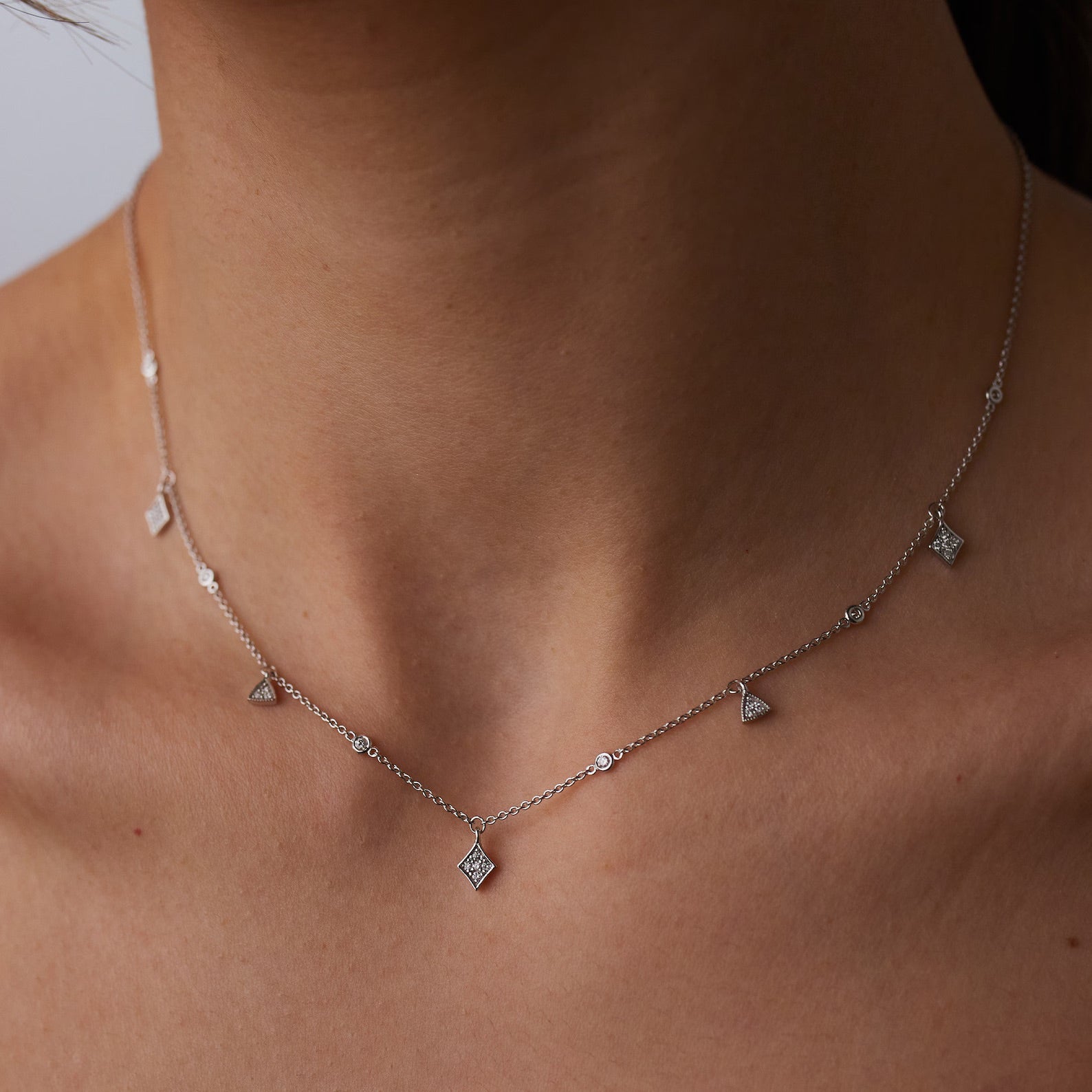 Lucky Charmed Zircon Necklace - ARTSY SILVER