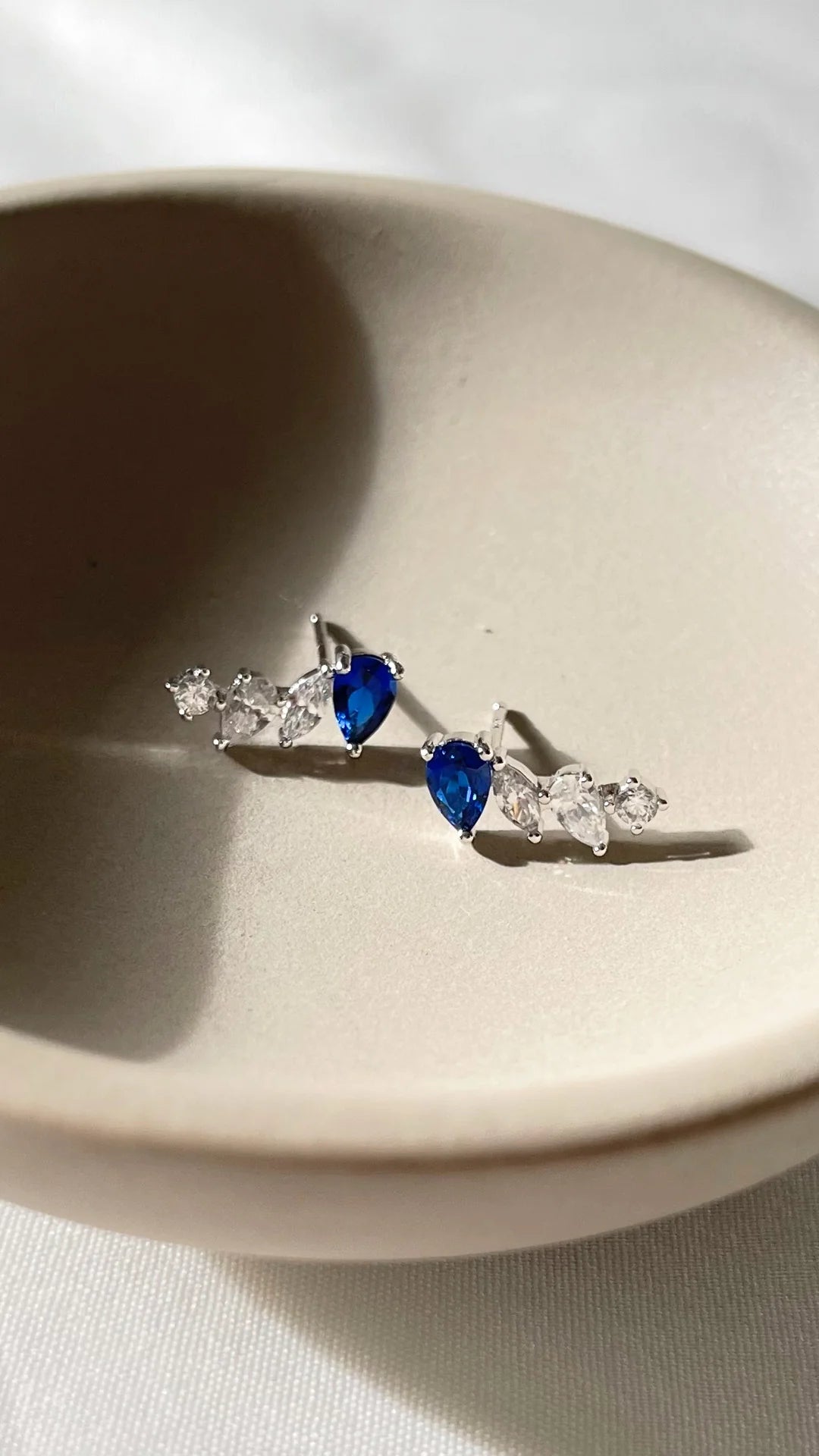 MARQUISE BLUE SAPPHIRE AND ZIRCON  EARRINGS