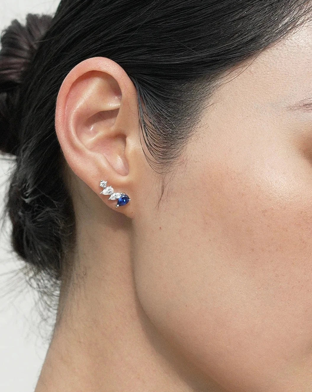 MARQUISE BLUE SAPPHIRE AND ZIRCON  EARRINGS