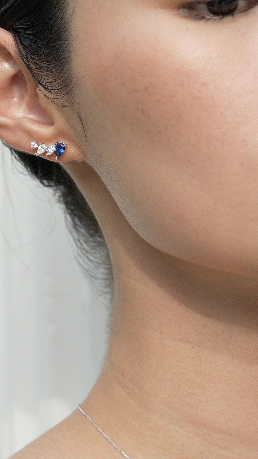 MARQUISE BLUE SAPPHIRE AND ZIRCON  EARRINGS