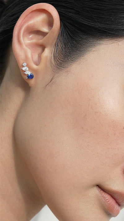 Woman' BLUE SAPPHIRE AND ZIRCON  EARRINGS 925 Sterling Silver I ARTSY SILVER