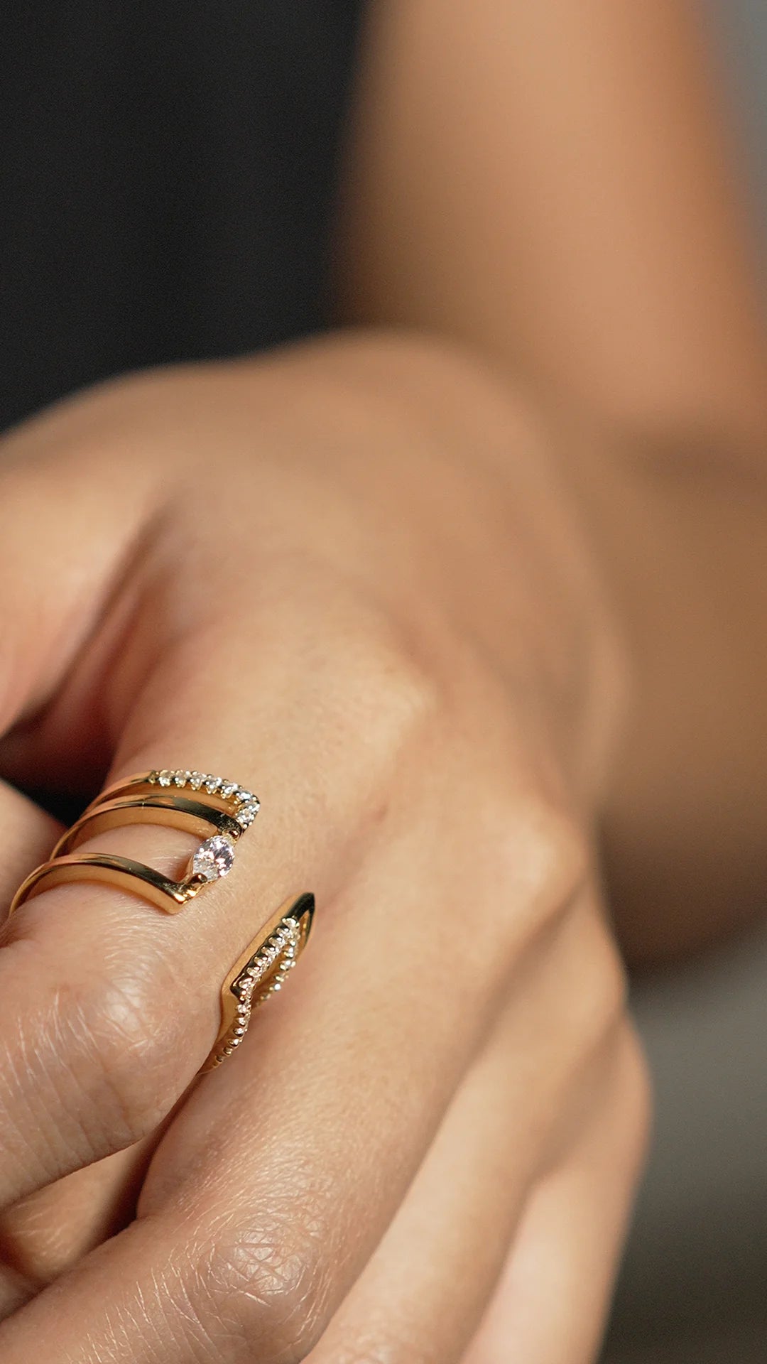 Marquise Cut Zircon Open Ring - ARTSY SILVER