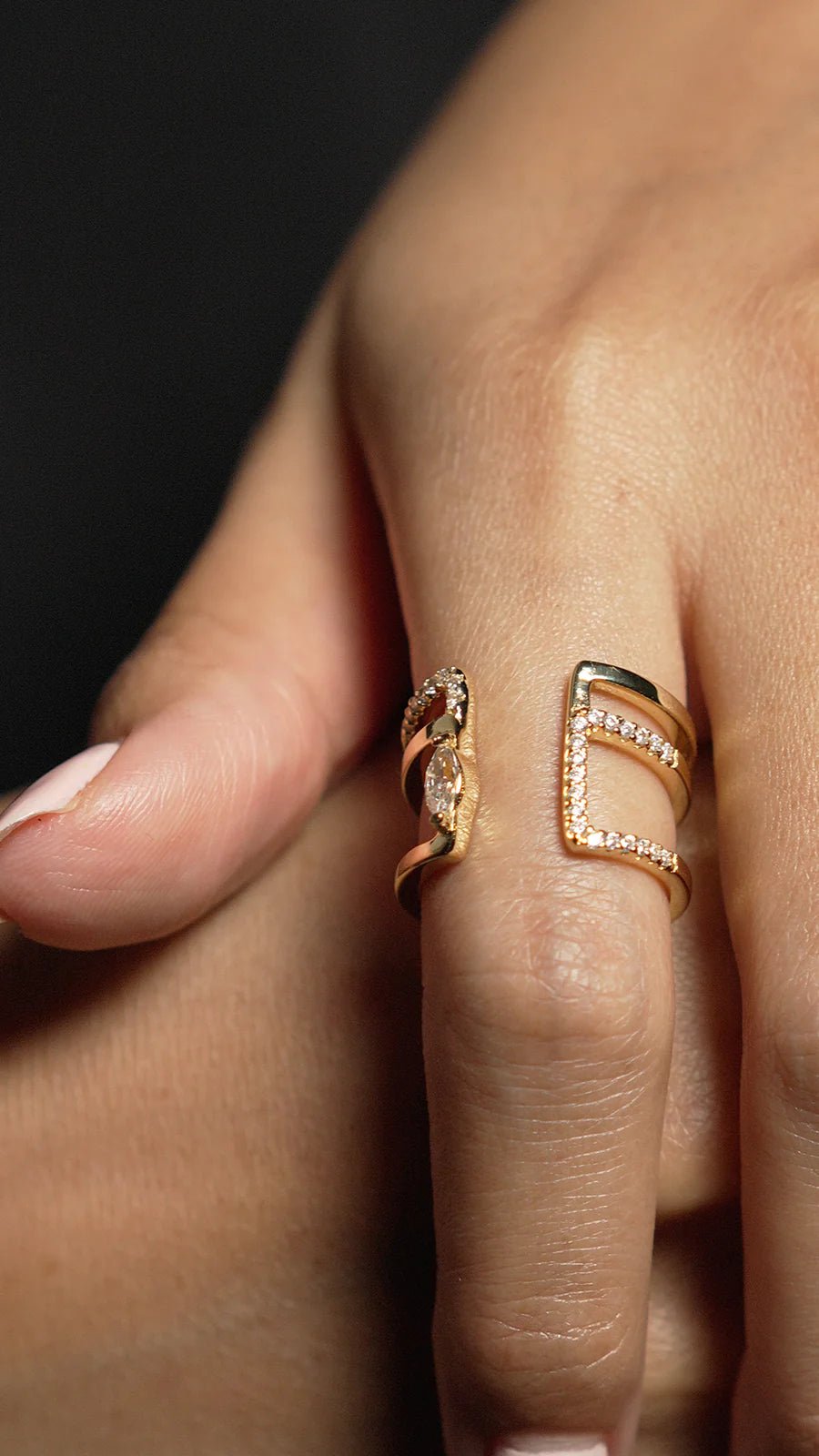 Marquise Cut Zircon Open Ring - ARTSY SILVER