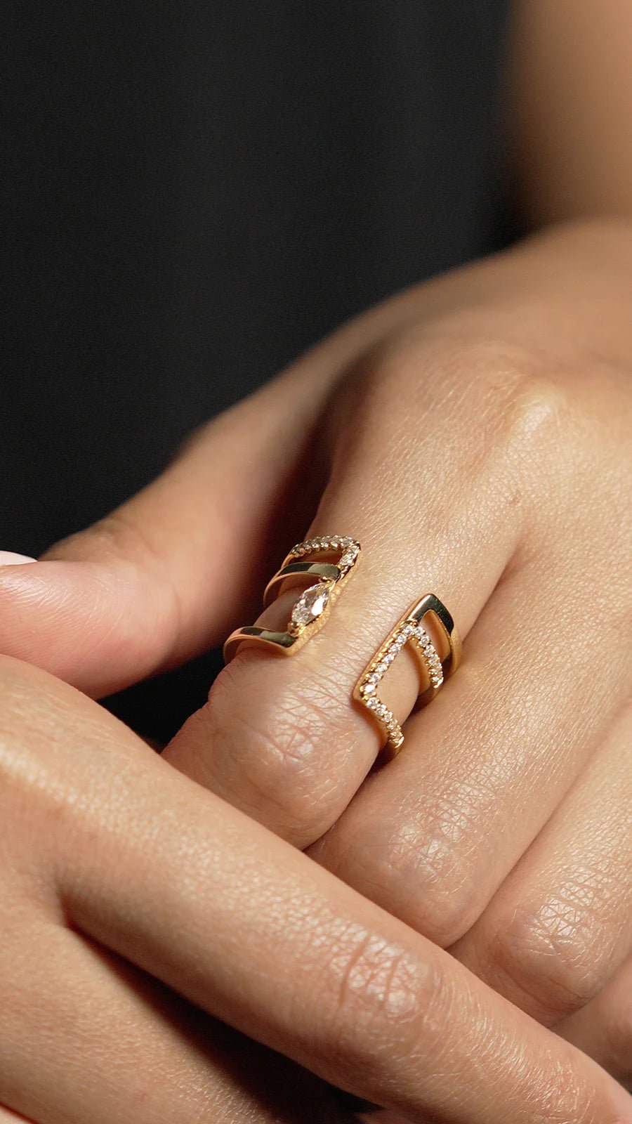 Marquise Cut Zircon Open Ring - ARTSY SILVER