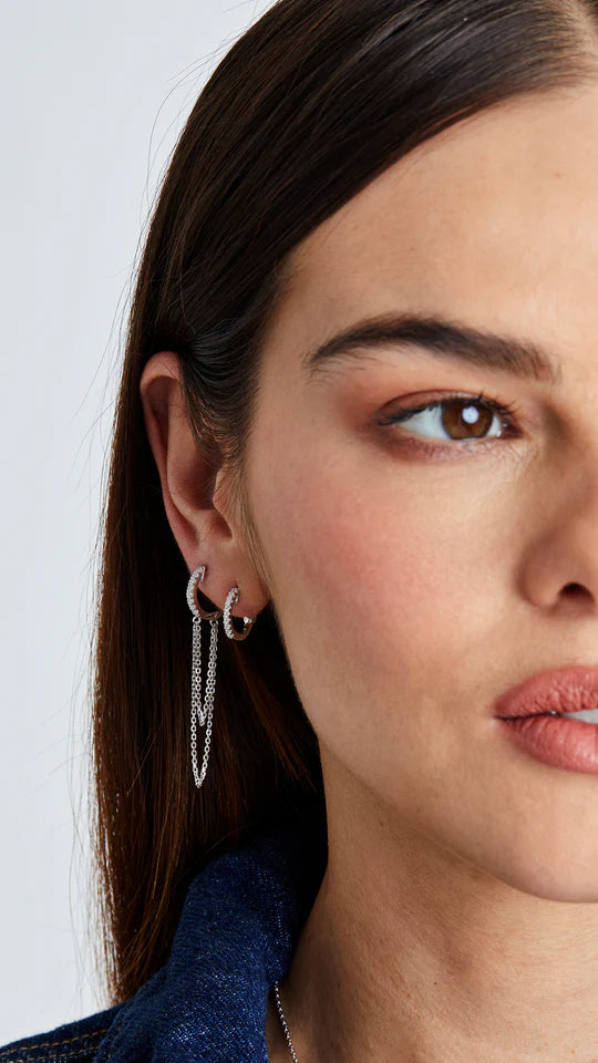 Mini Hoop Silver Chain Earrings