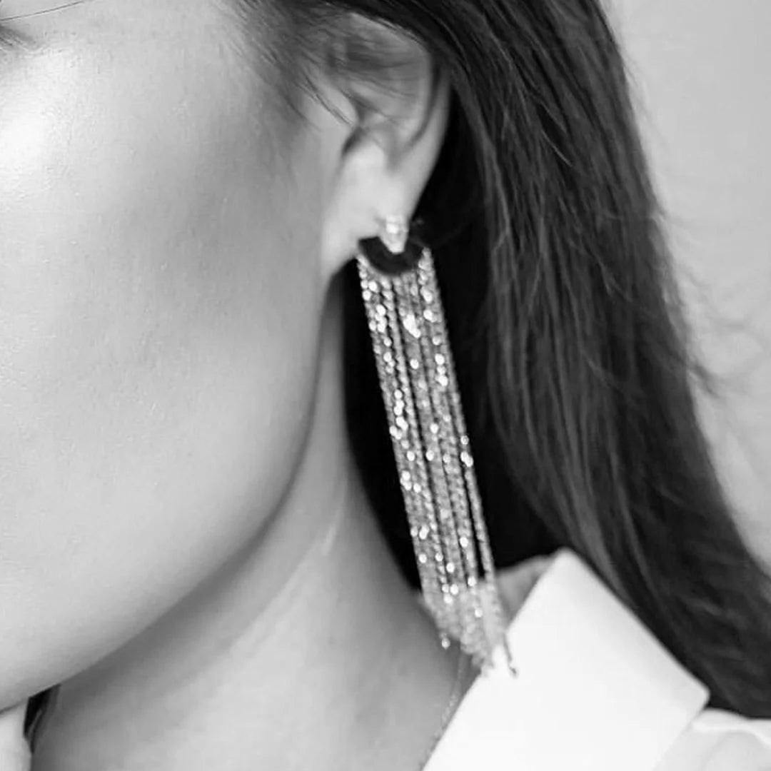 Multi Chains Pear Cut Stone Earrings - ARTSY SILVER