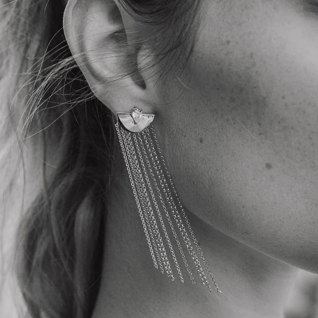 Multi Chains Pear Cut Stone Earrings - ARTSY SILVER