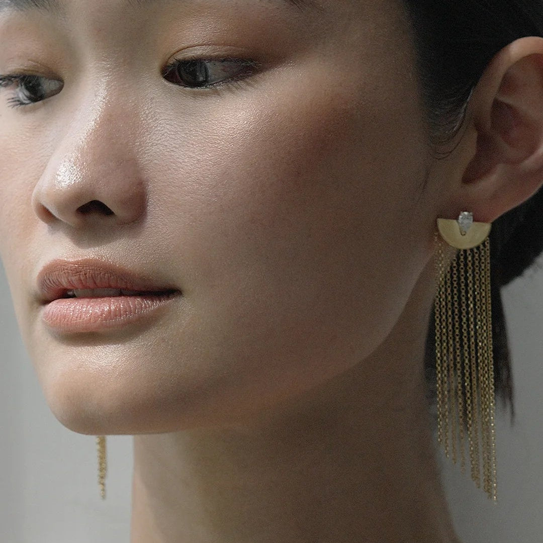 Multi Chains Pear Cut Stone Earrings - ARTSY SILVER