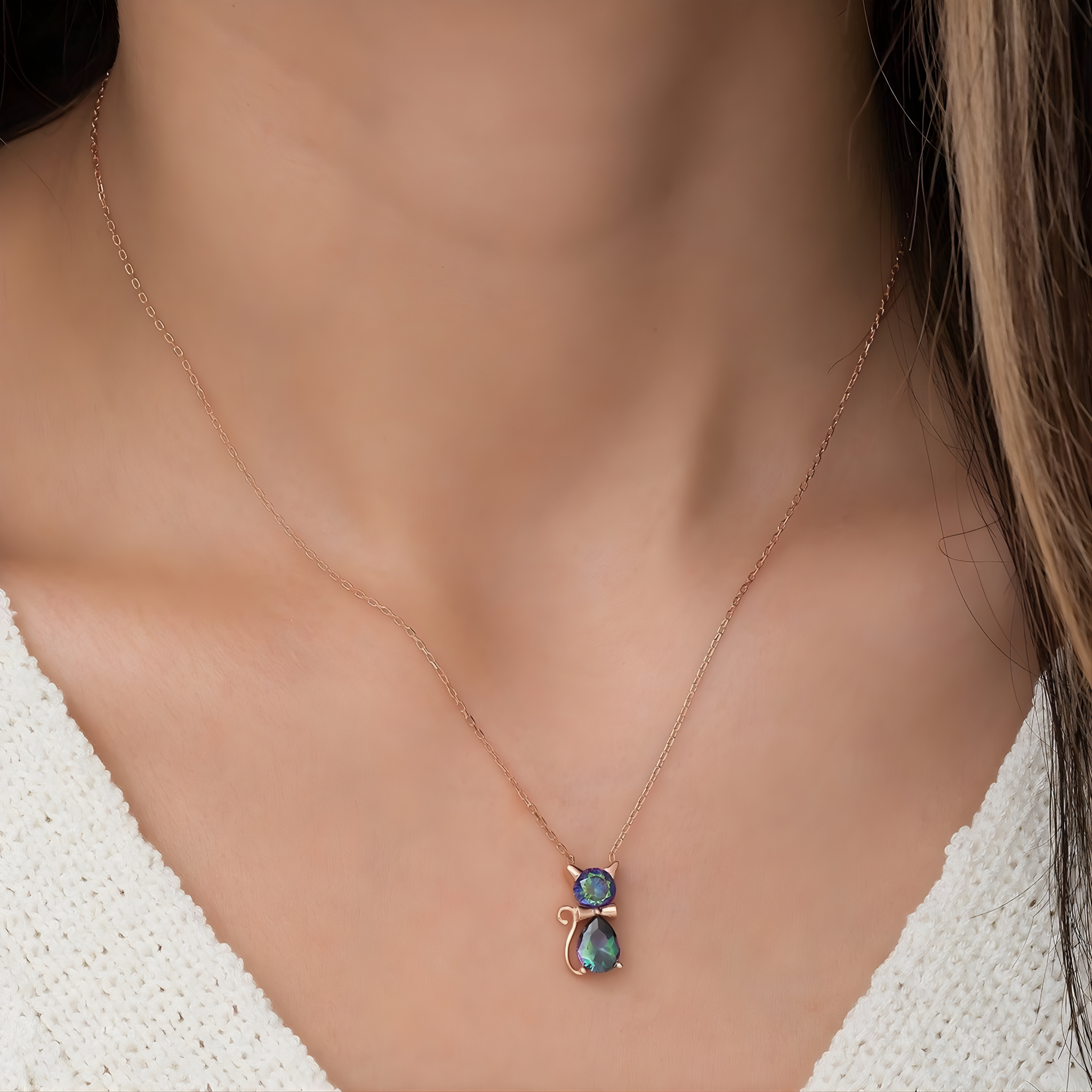 Mystic Topaz Stone Cat Necklace