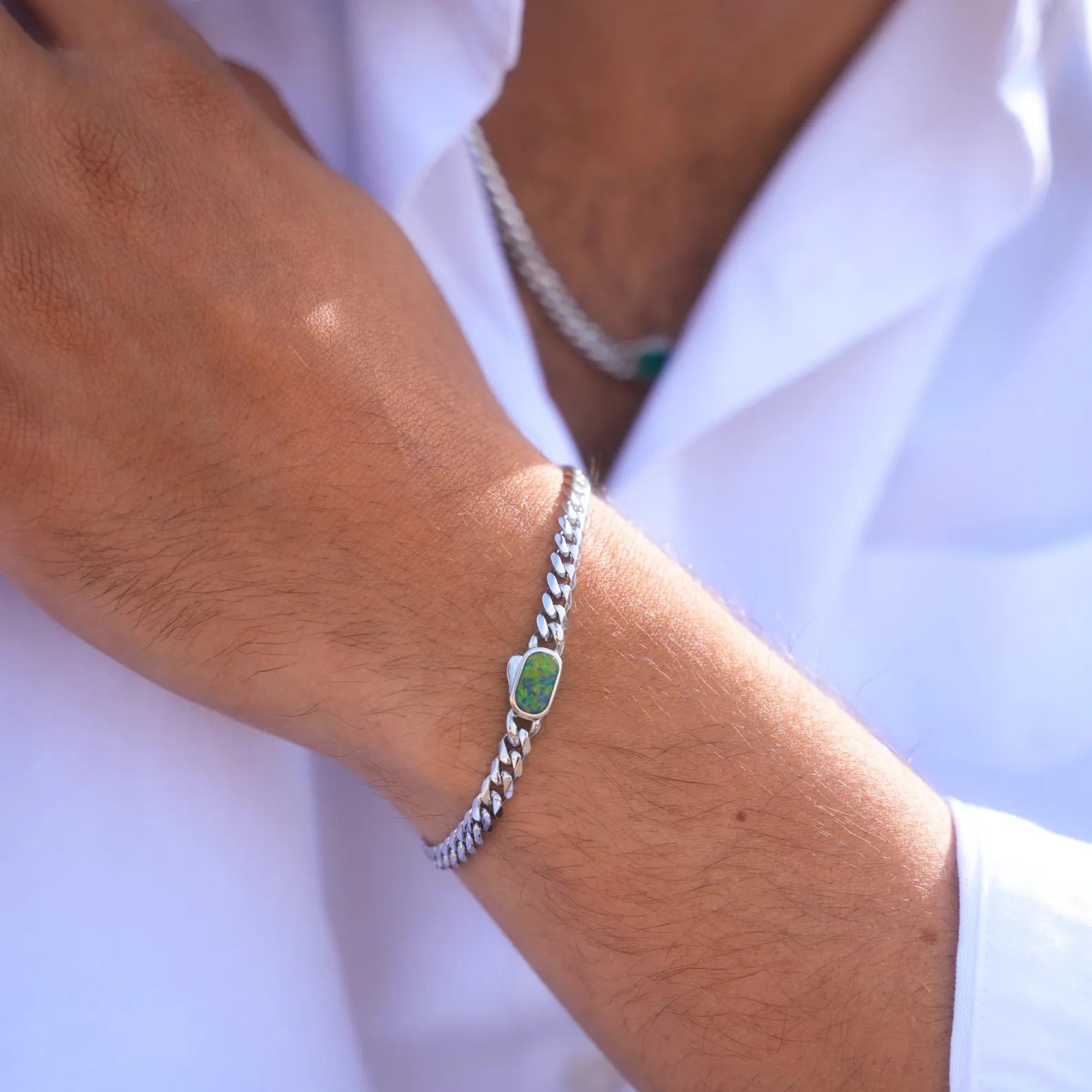 Opal Silver Men Bracelet