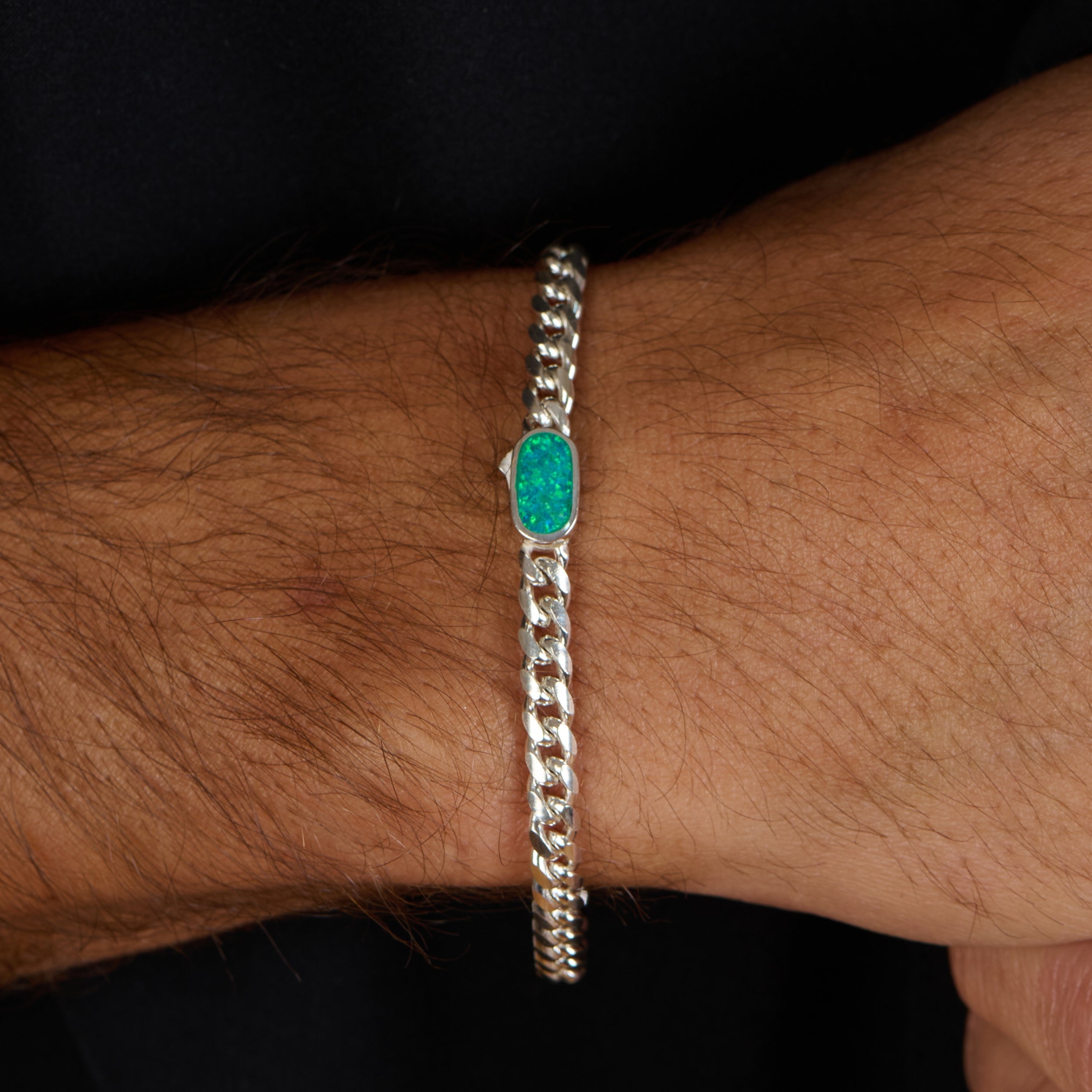 Opal Silver Men Bracelet