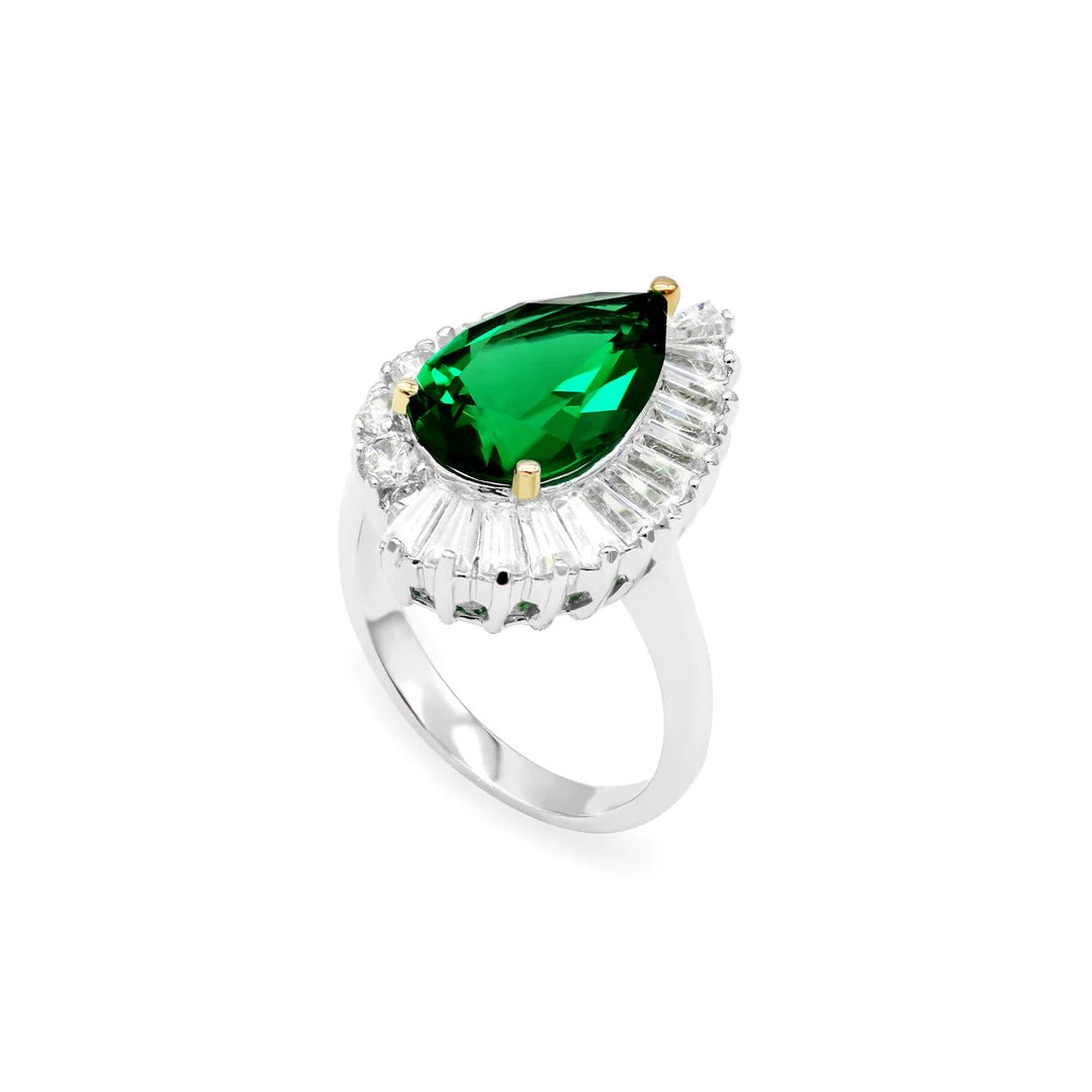 Emerald & Baguette Stones Ring - ARTSY SILVER