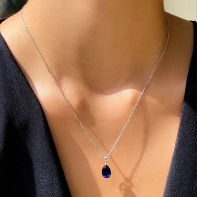 Pear Cut Blue Sapphire Charm Necklace woman - ARTSY SILVER