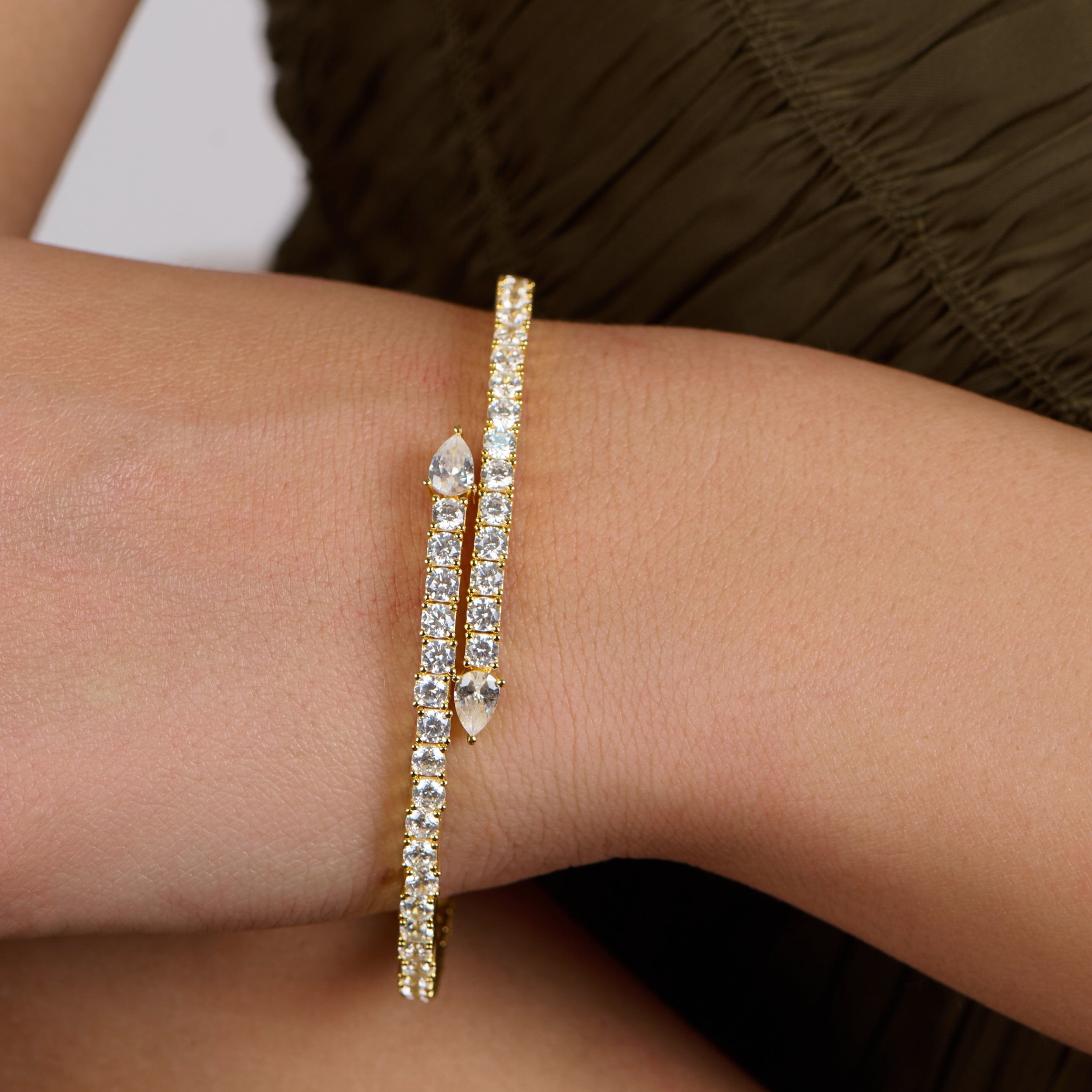 Pear Tennis Bangle Gold Plated