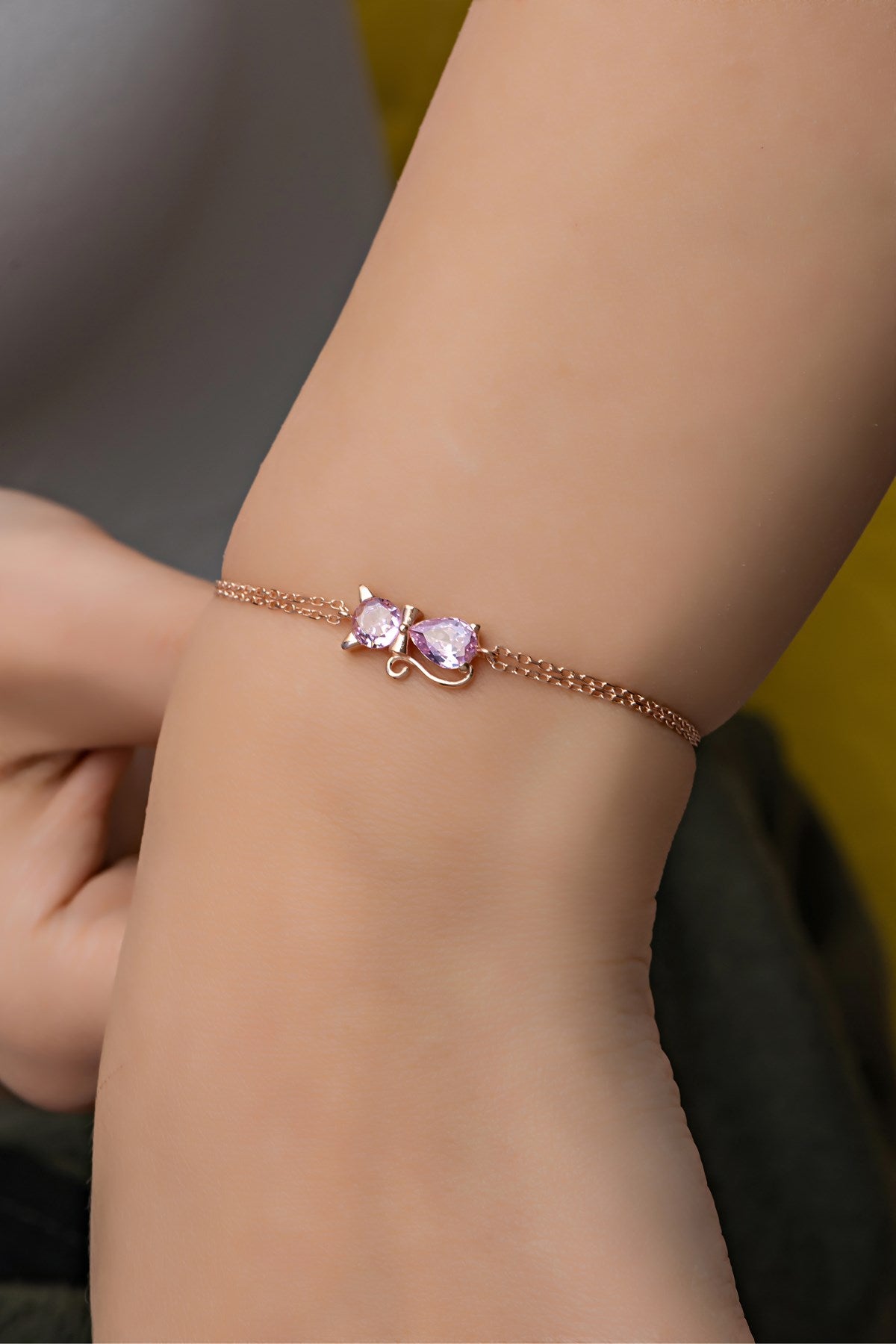 Pink Stone Cat Bracelet