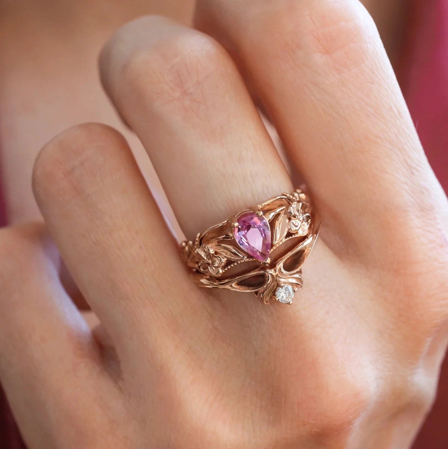 Pink Pear Stone 2 Set Ring - ARTSY SILVER