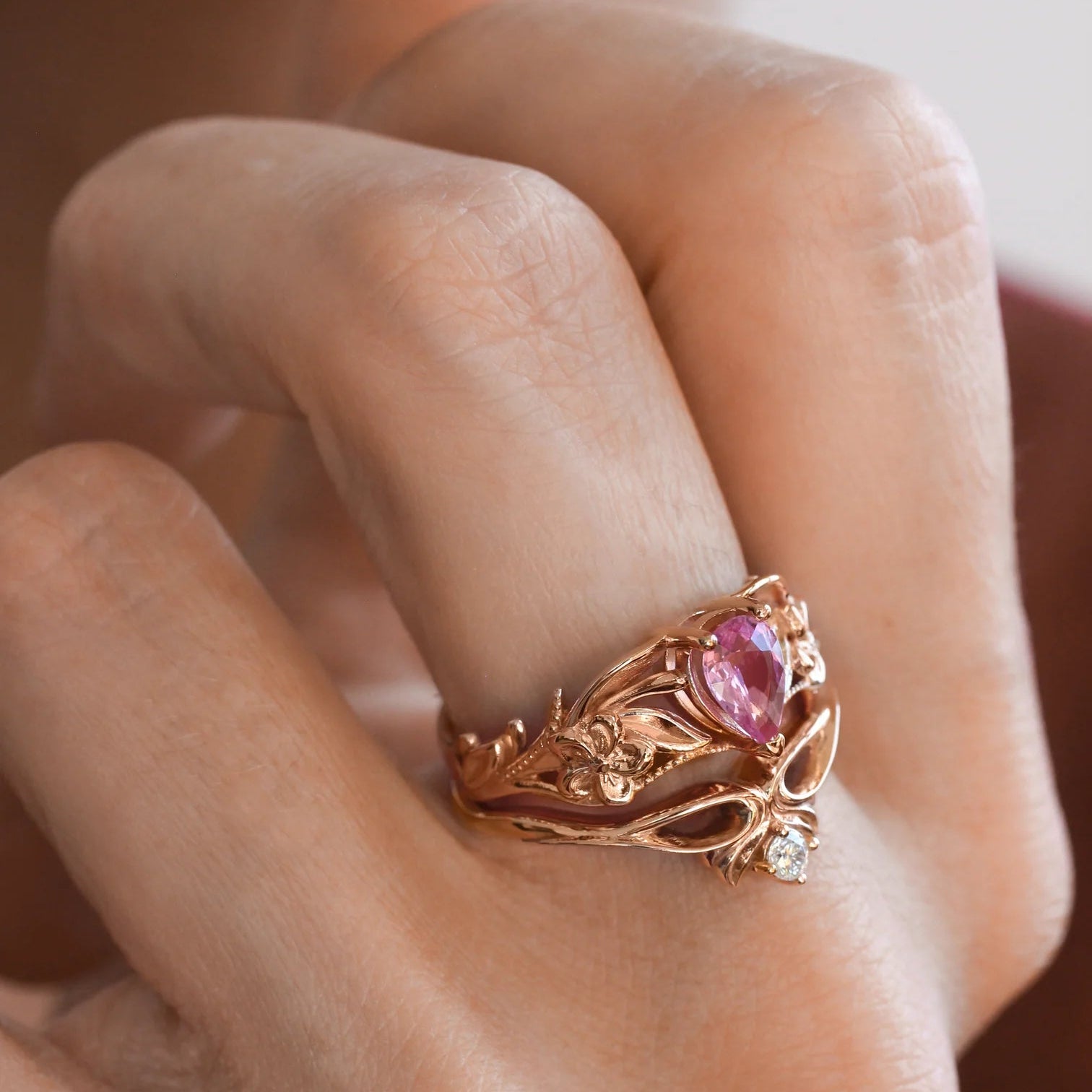 Pink Pear Stone 2 Set Ring - ARTSY SILVER