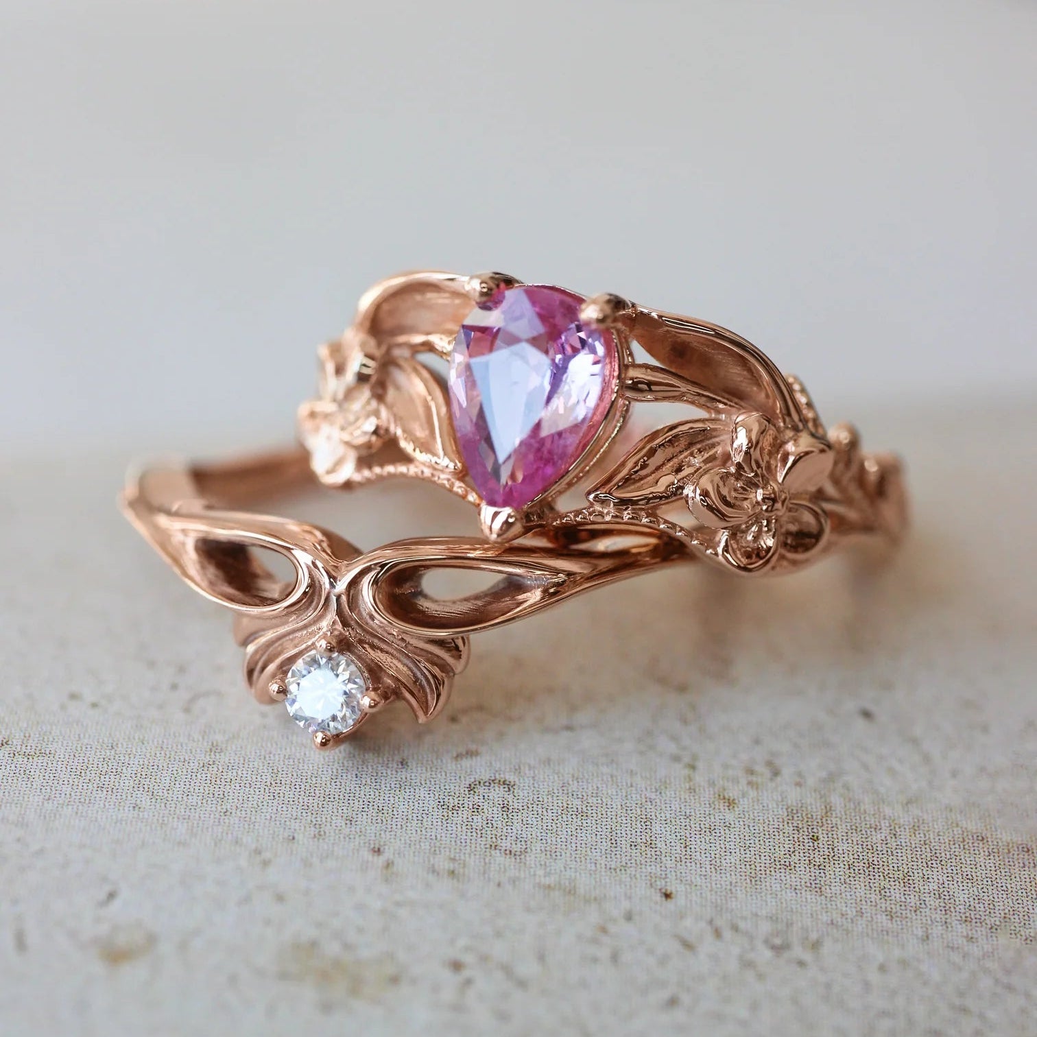 Pink Pear Stone 2 Set Ring - ARTSY SILVER