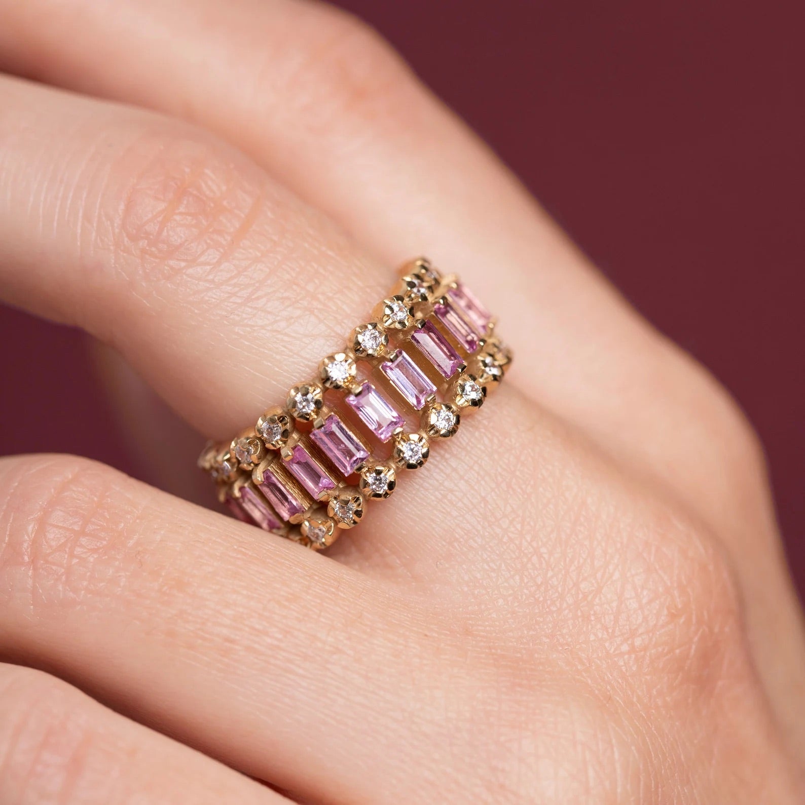 Pink- Baguette -Ring