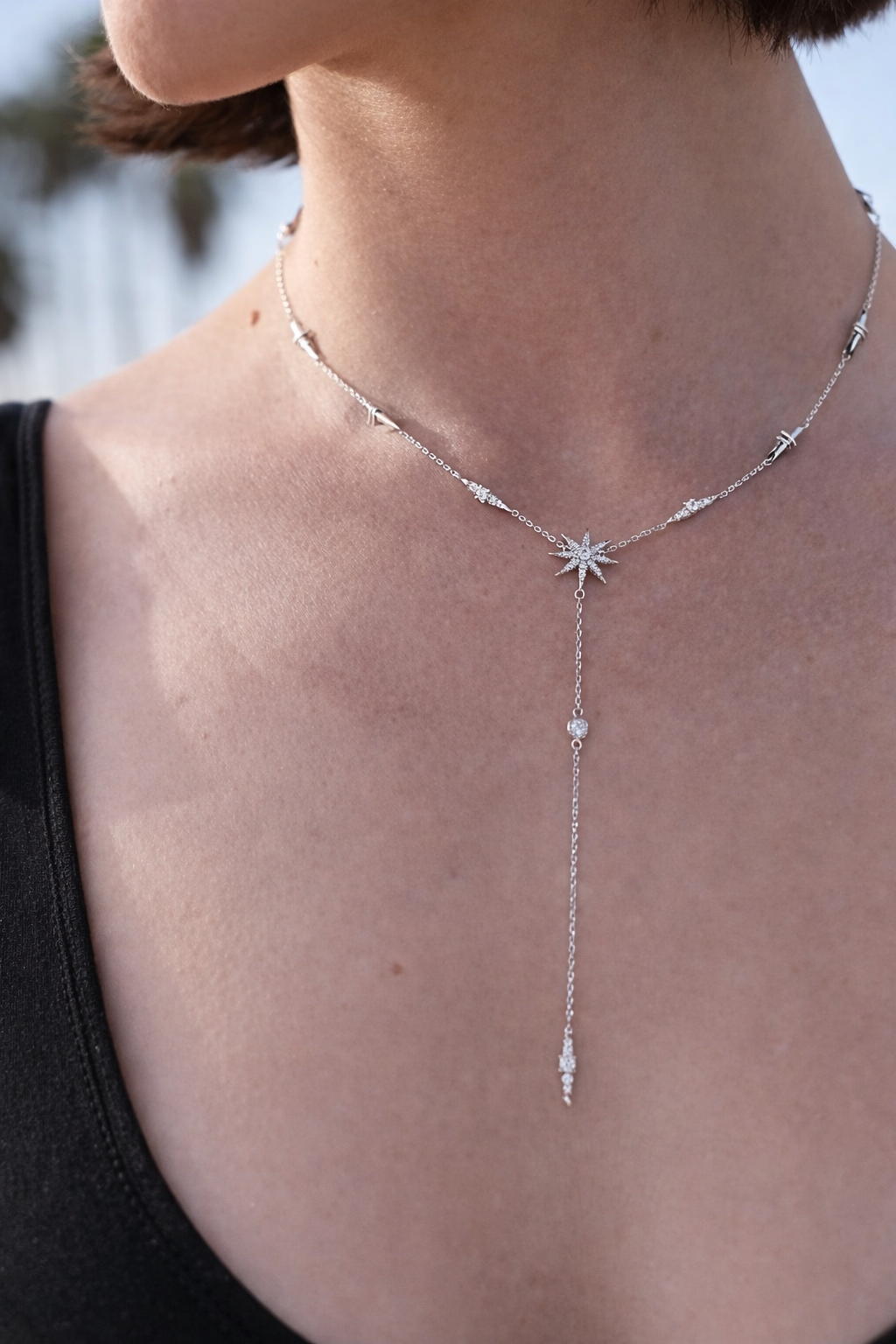 Under moonlight Silver Lariat Necklace