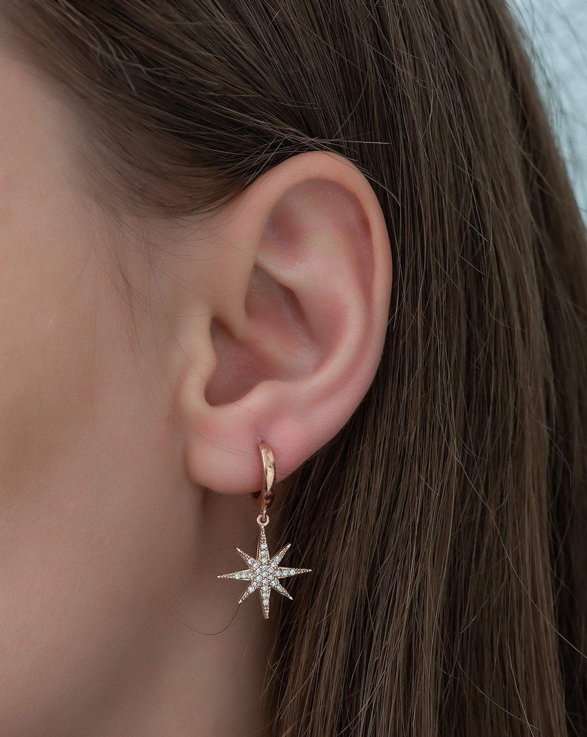 Pole Star Earrings Rose Gold Plating