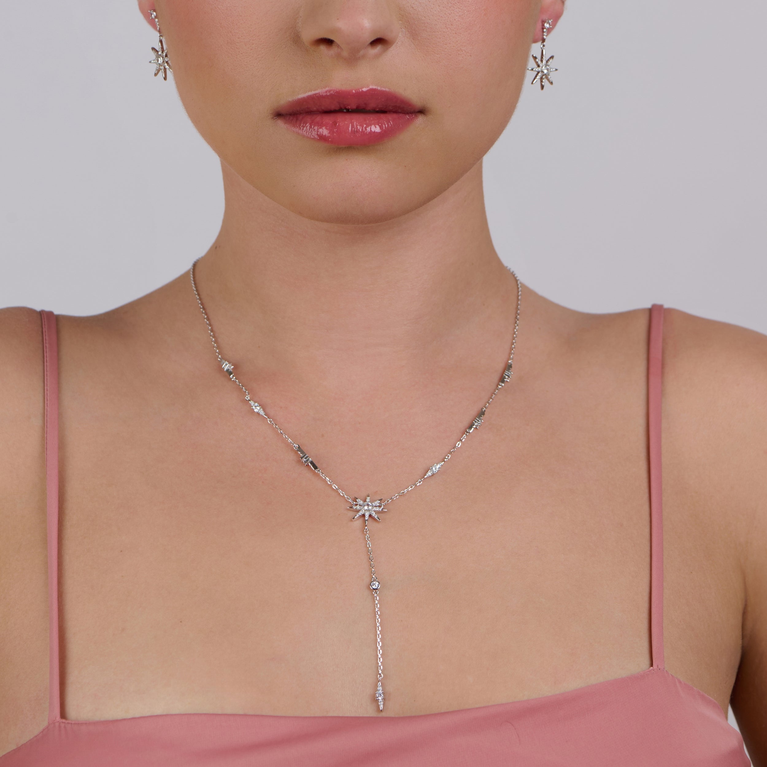 Pole Star Silver Necklace And Earrings Set