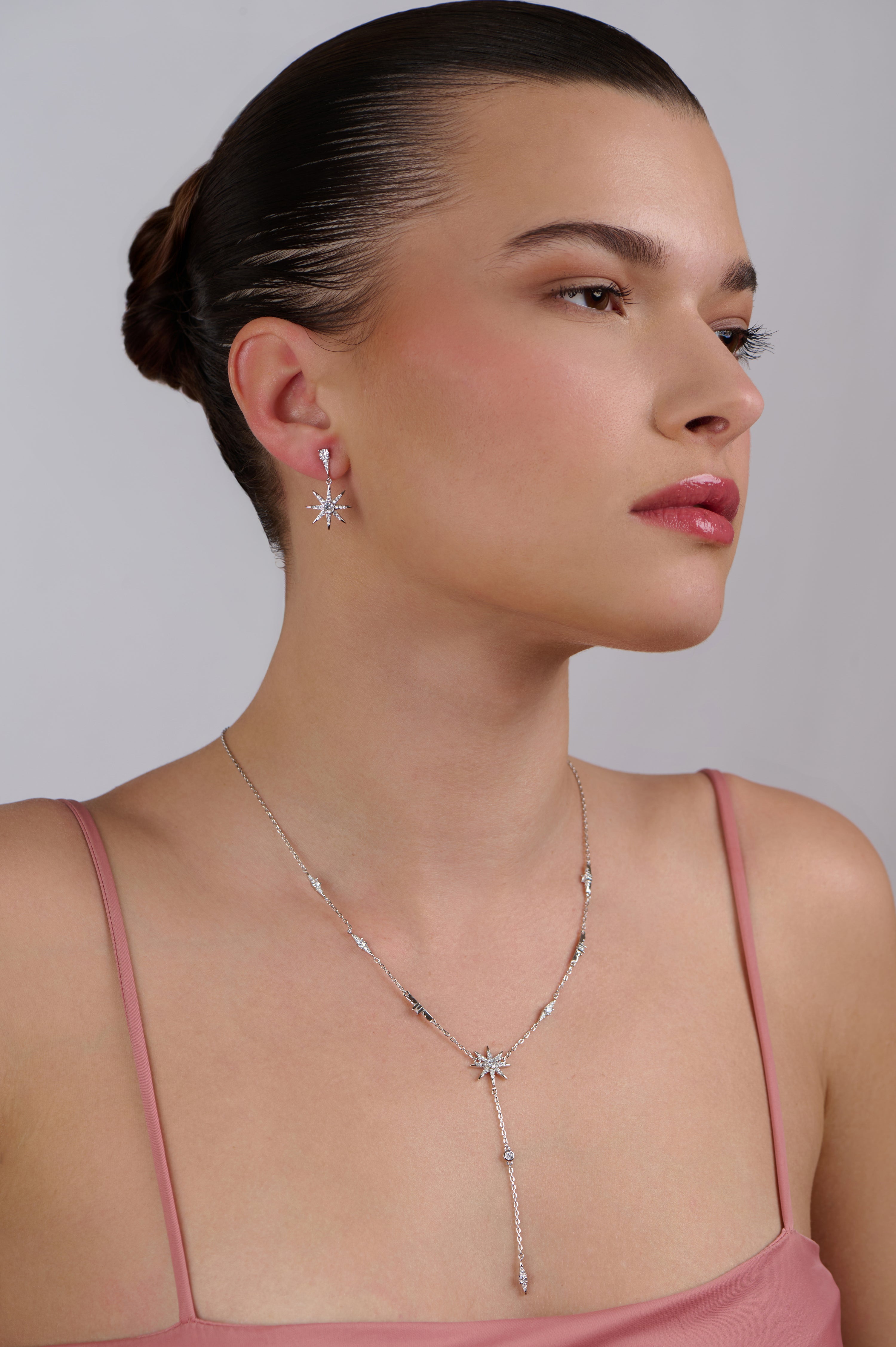 Pole Star Silver Necklace And Earrings Set