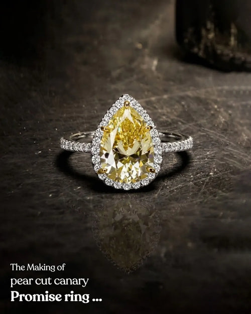 Woman's Promise Ring __ Pear Cut  canary I ARTSY SILVER